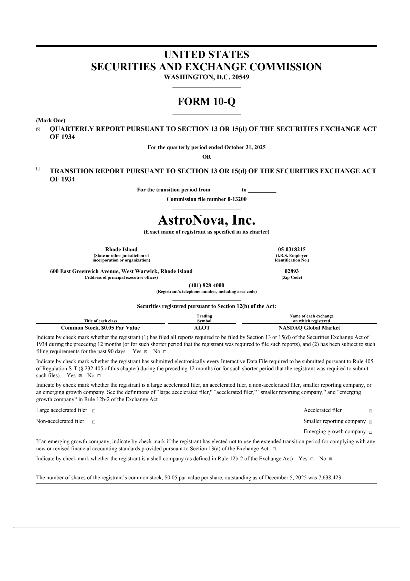 AstroNova's Q3 2026 Quarterly Report