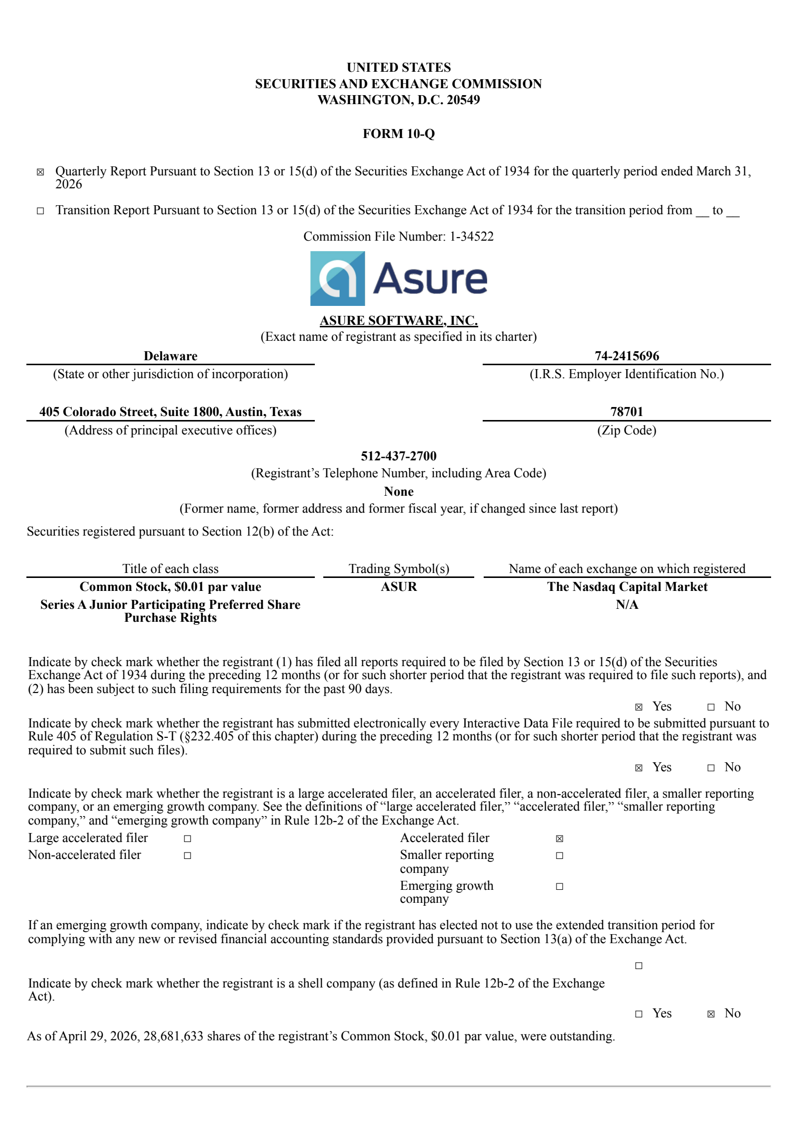 Asure Software's Q1 2026 Quarterly report