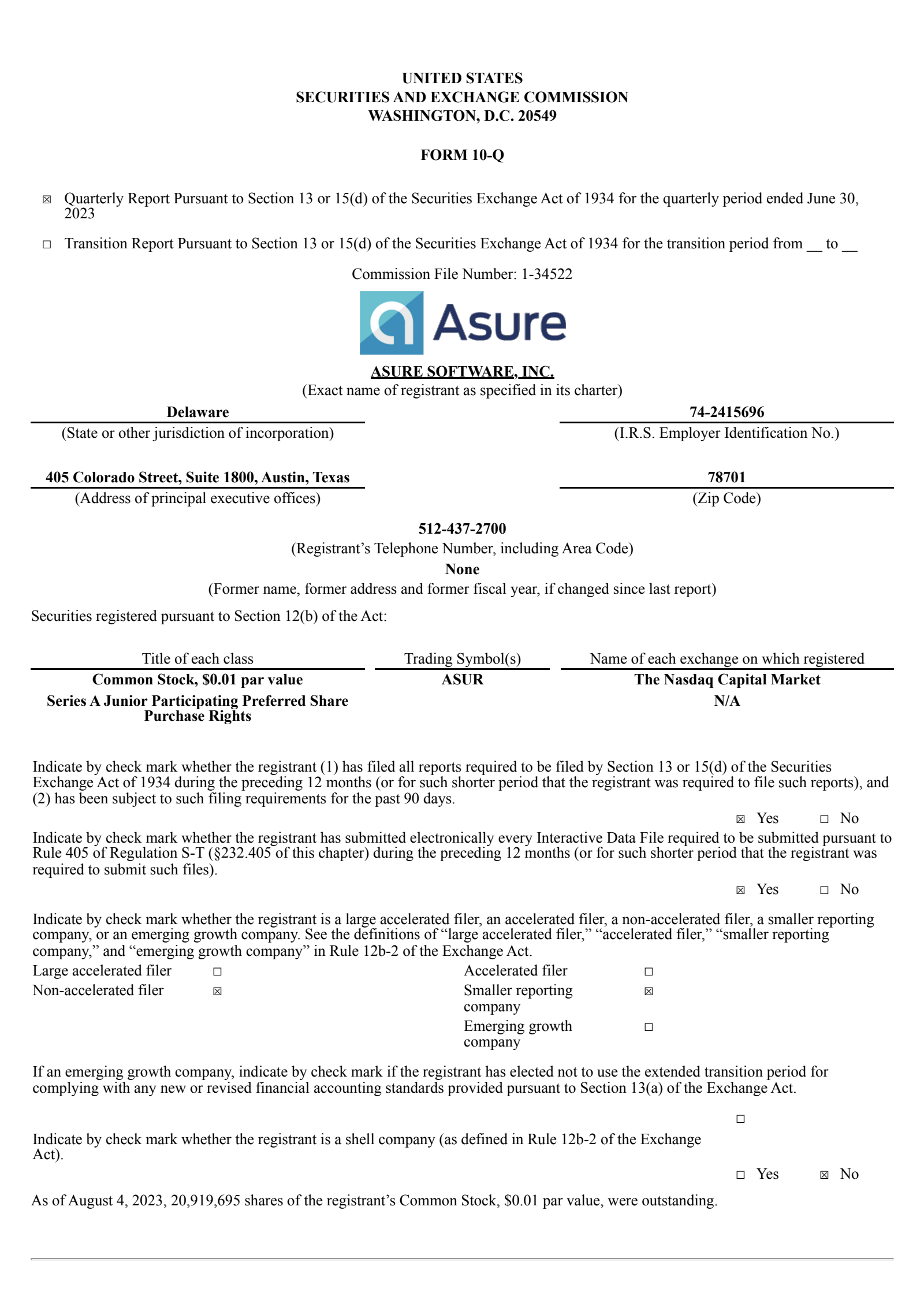 Asure ASUR Q2 2023 Earnings Report on 8/7/2023