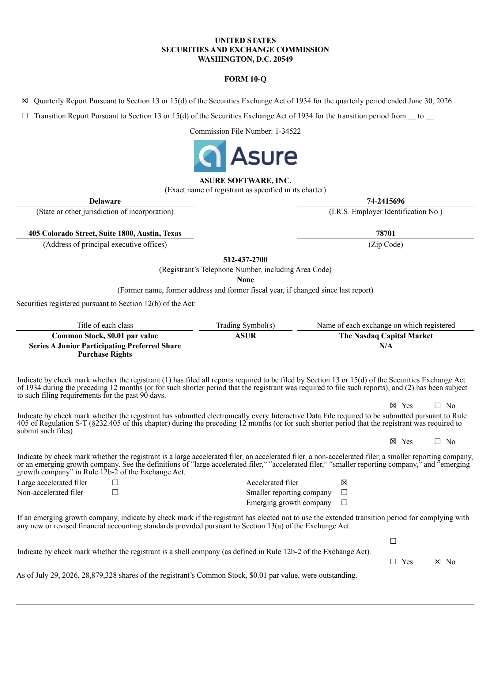 Asure Software's Q2 2026 Quarterly report