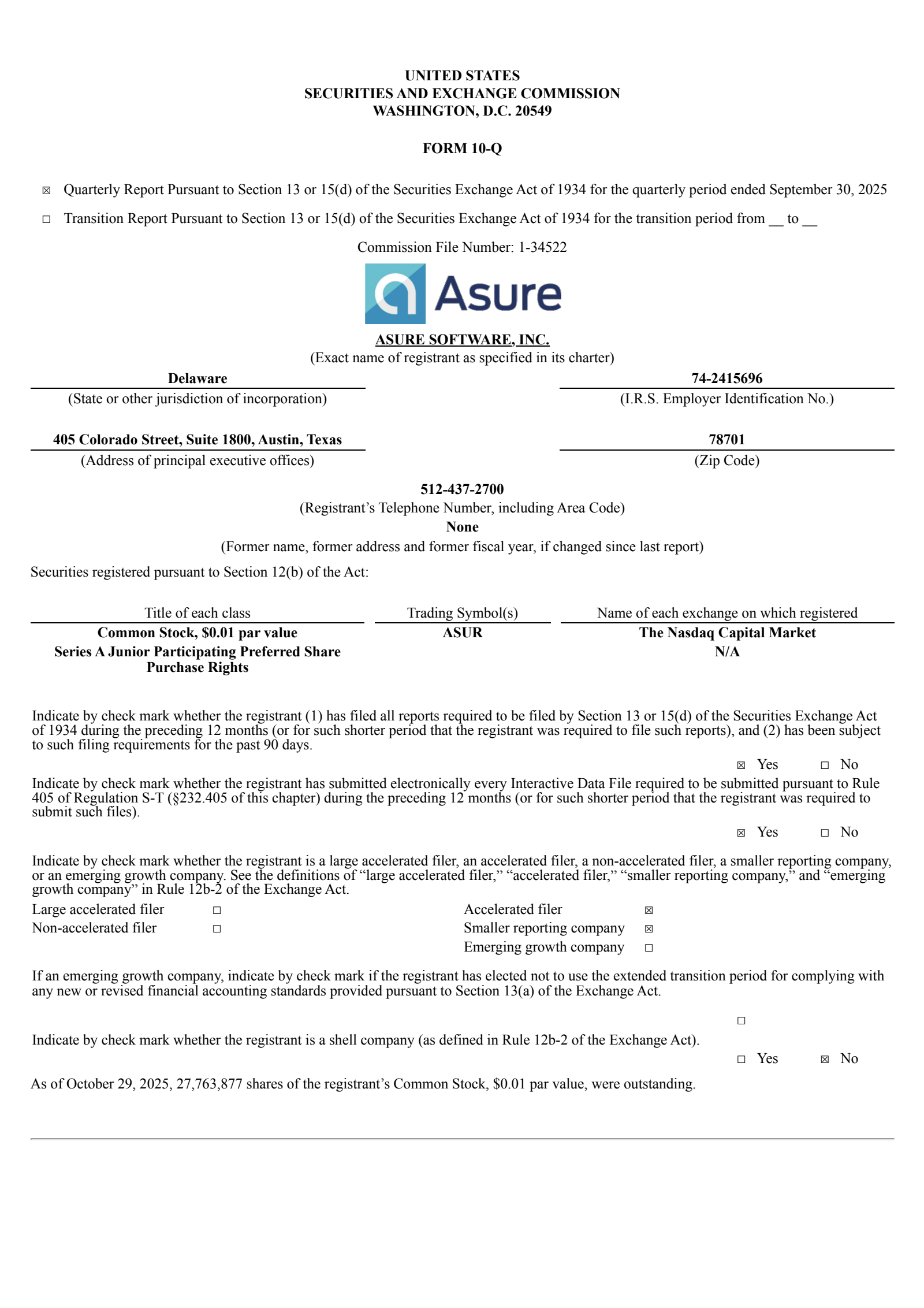 Asure Software's Q3 2025 Quarterly Report