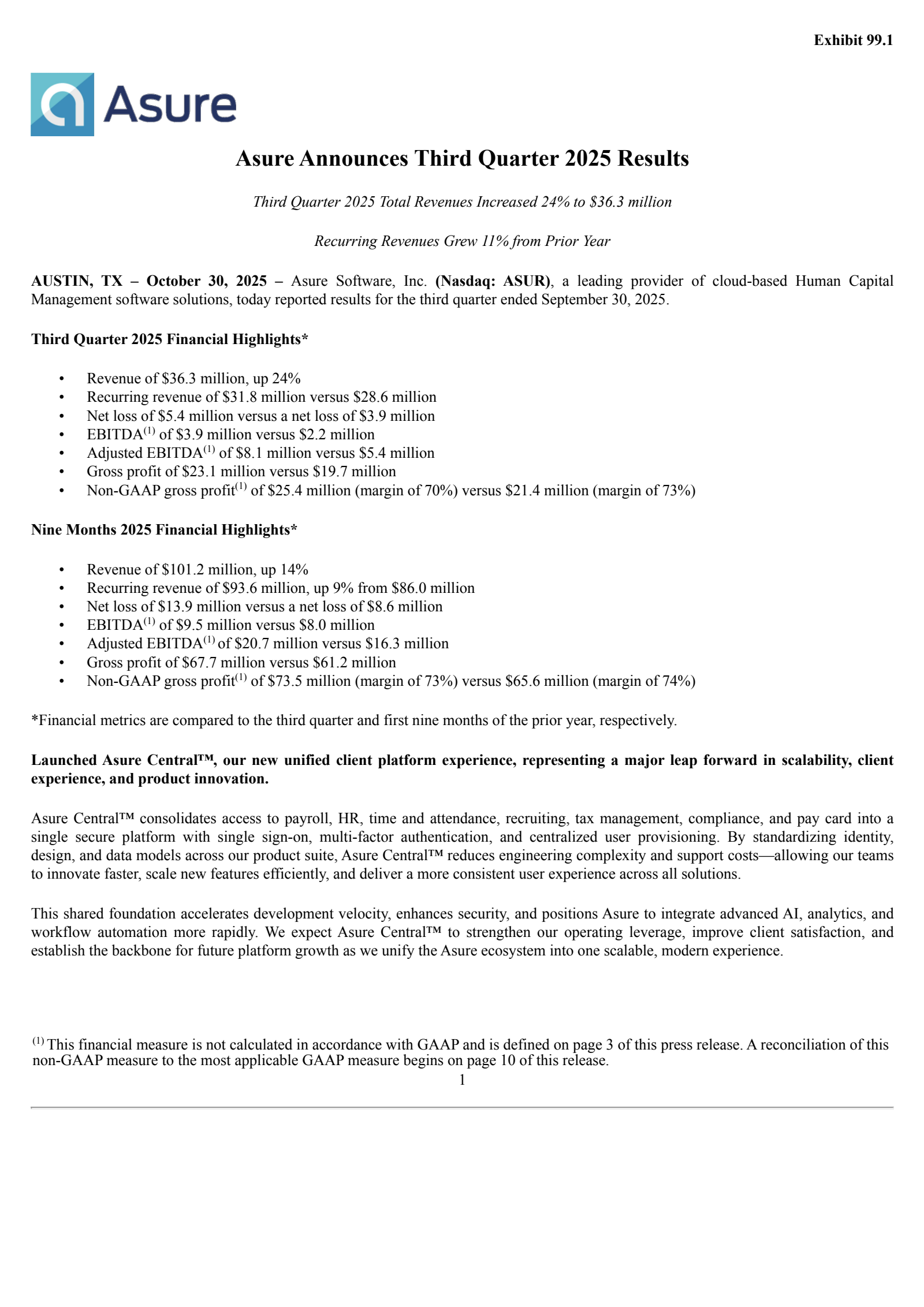 Asure Software's Q3 2025 Earnings Release