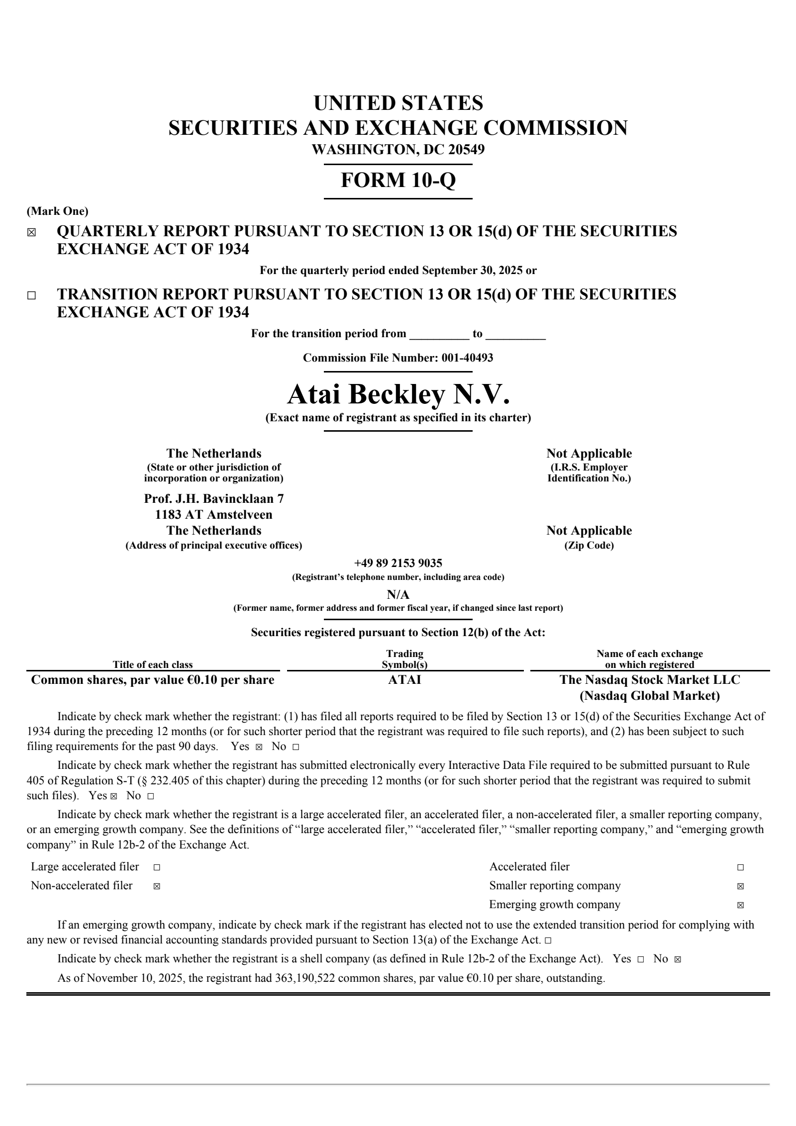 Atai Beckley's Q3 2025 Quarterly Report