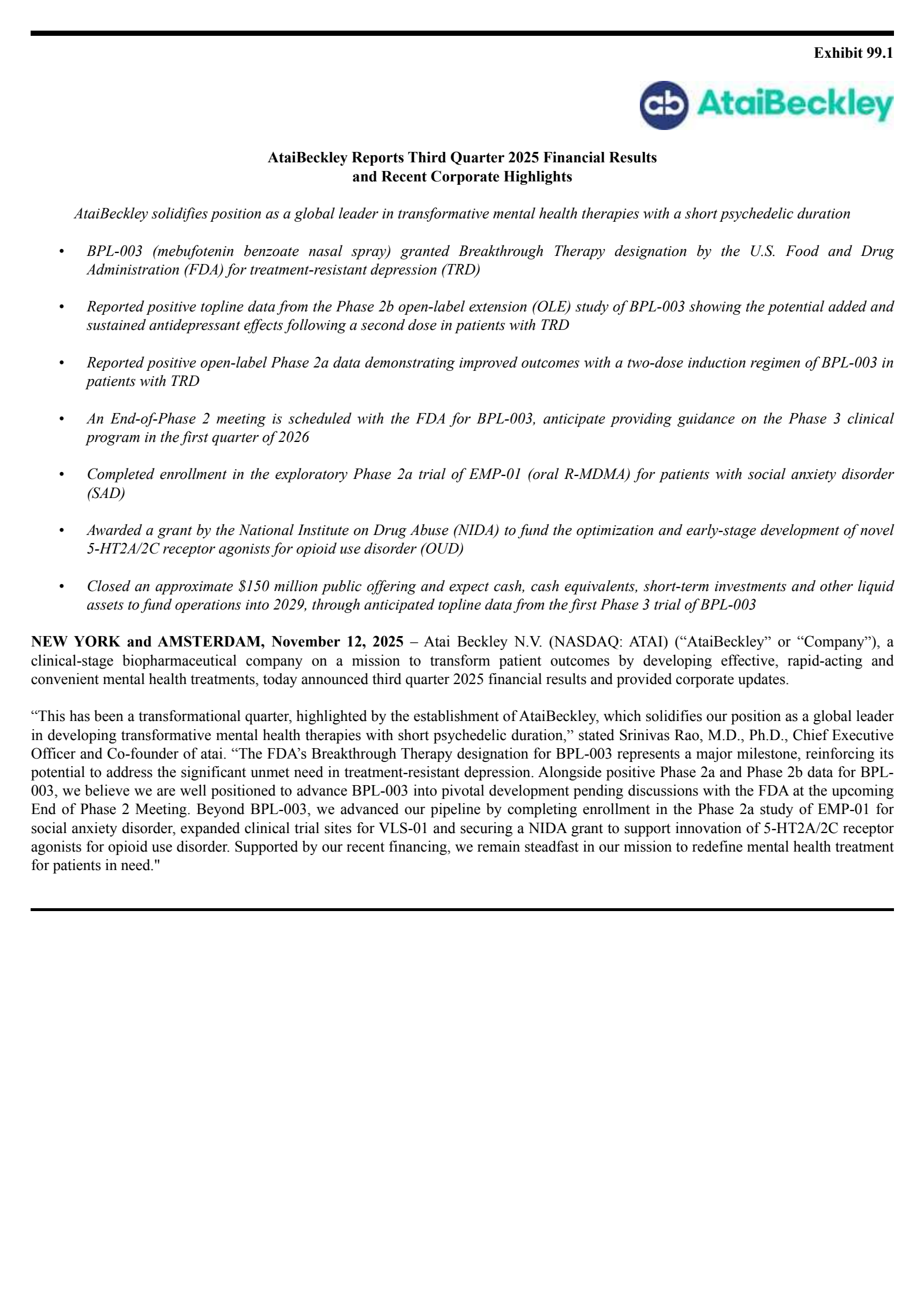 Atai Beckley's Q3 2025 Earnings Release
