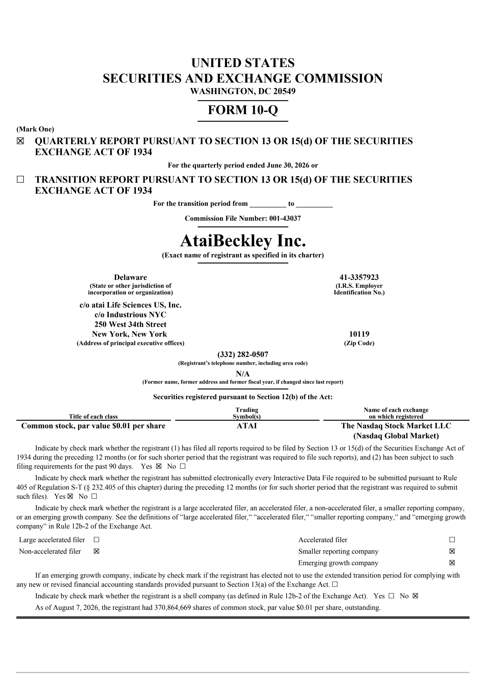 Atai Beckley's Q2 2026 Quarterly report