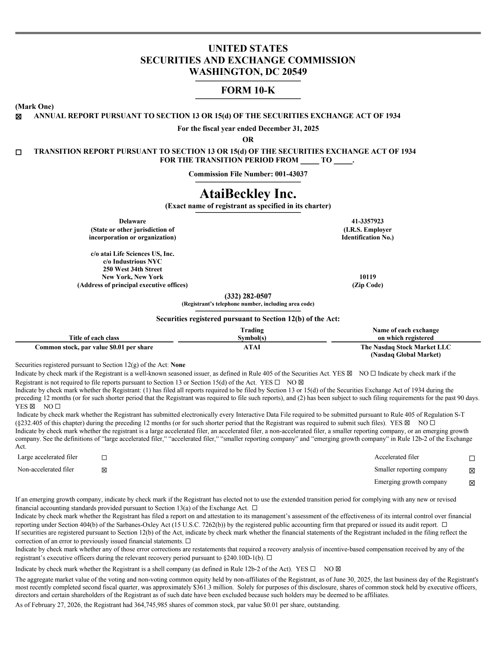 Atai Beckley's Q4 2025 Annual report
