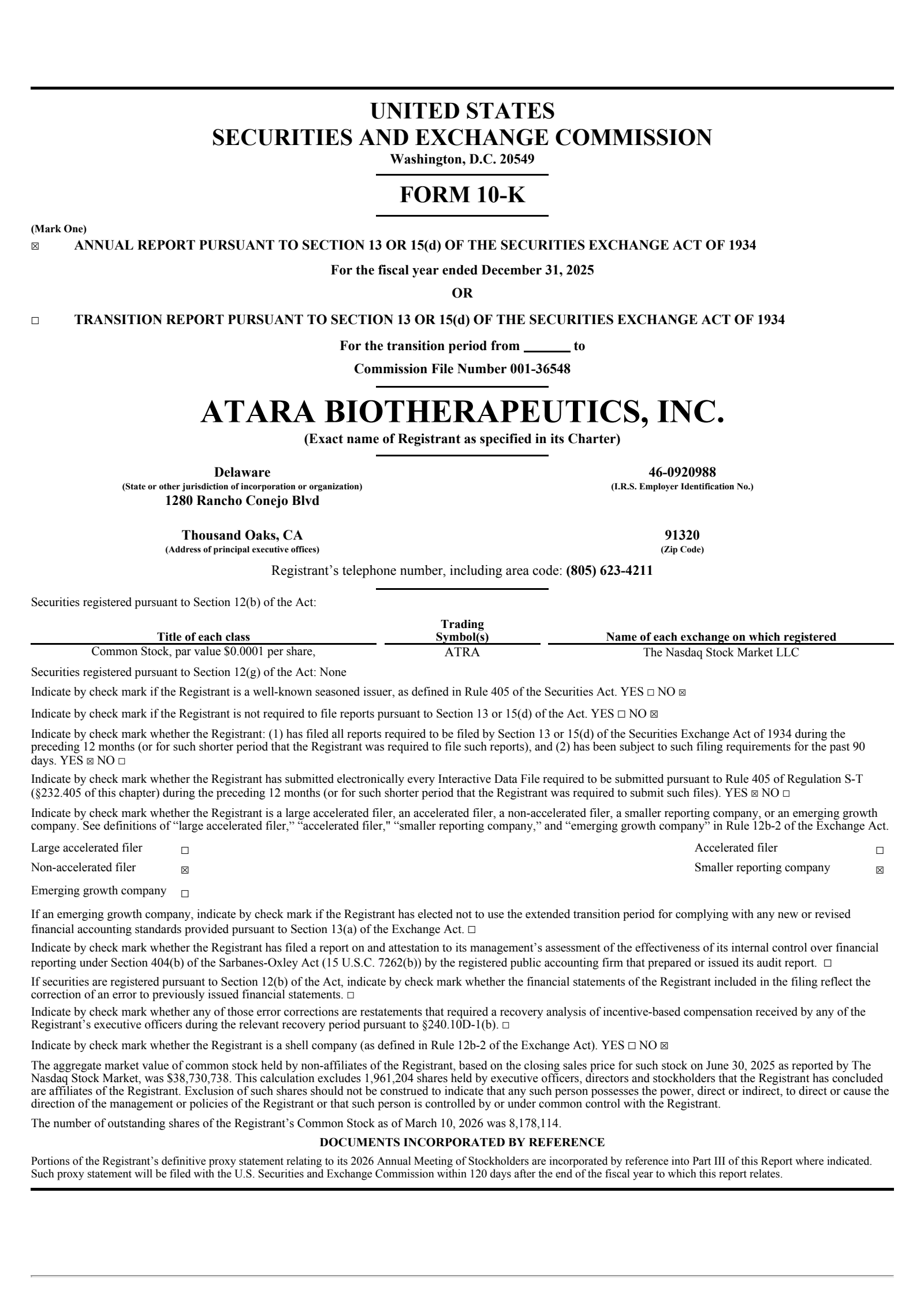 Atara Biotherapeutics' Q4 2025 Annual report