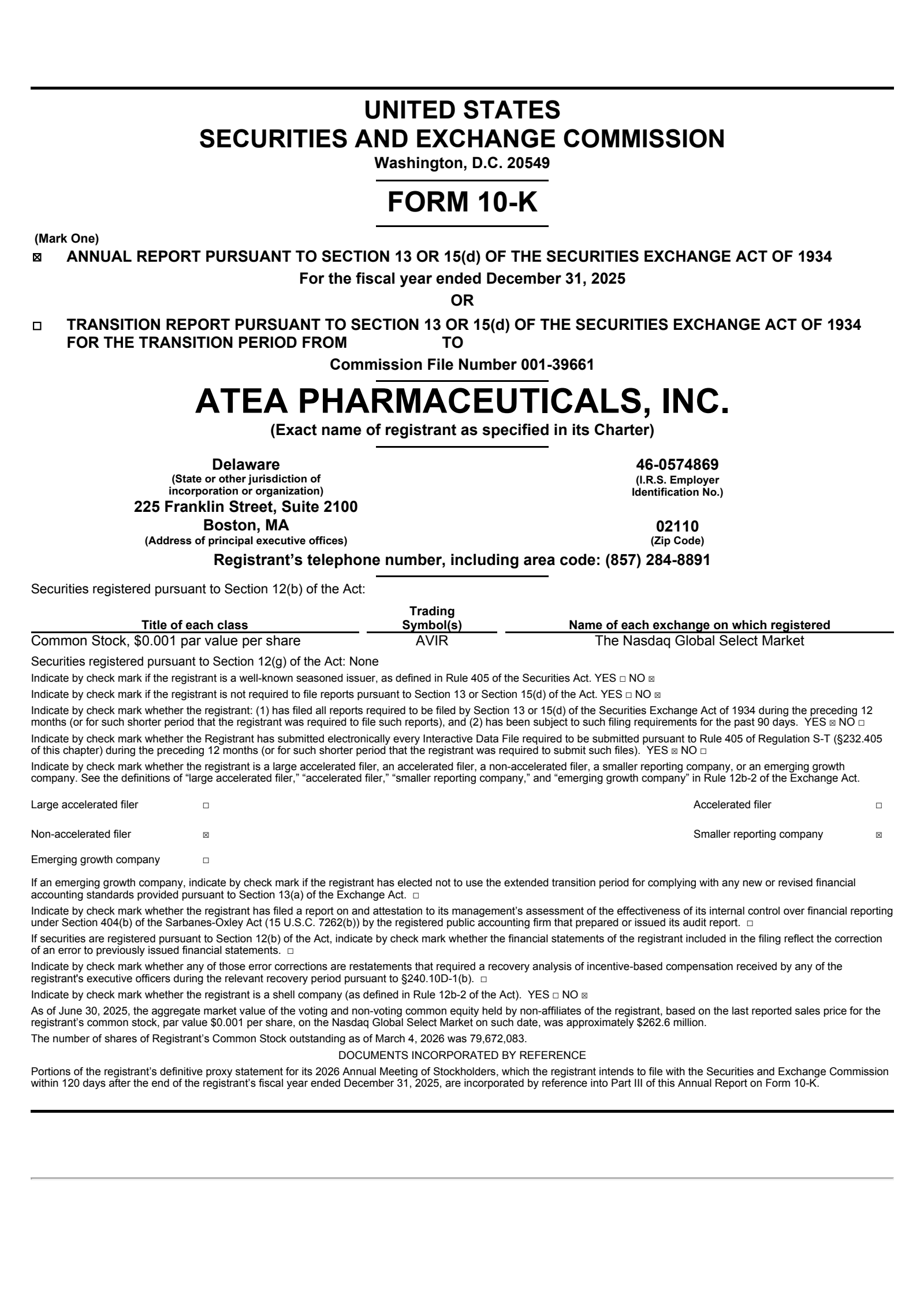 Atea Pharmaceuticals' Q4 2025 Annual report