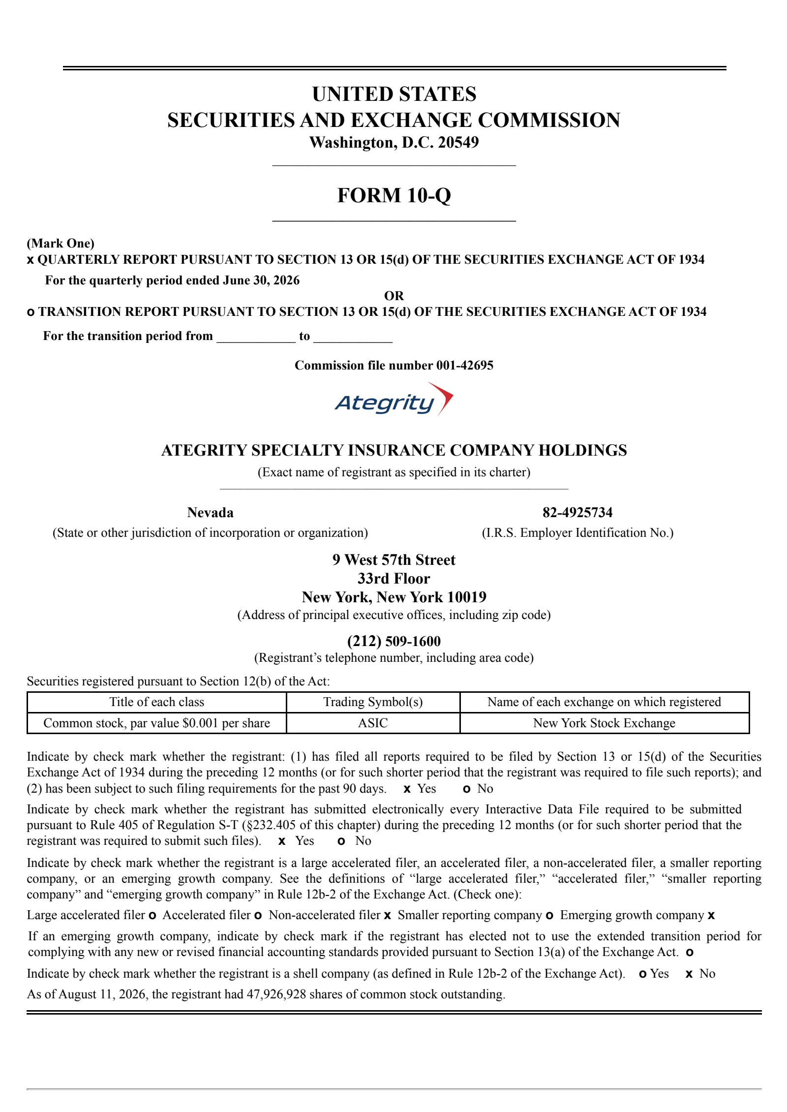 Ategrity Specialty's Q2 2026 Quarterly report