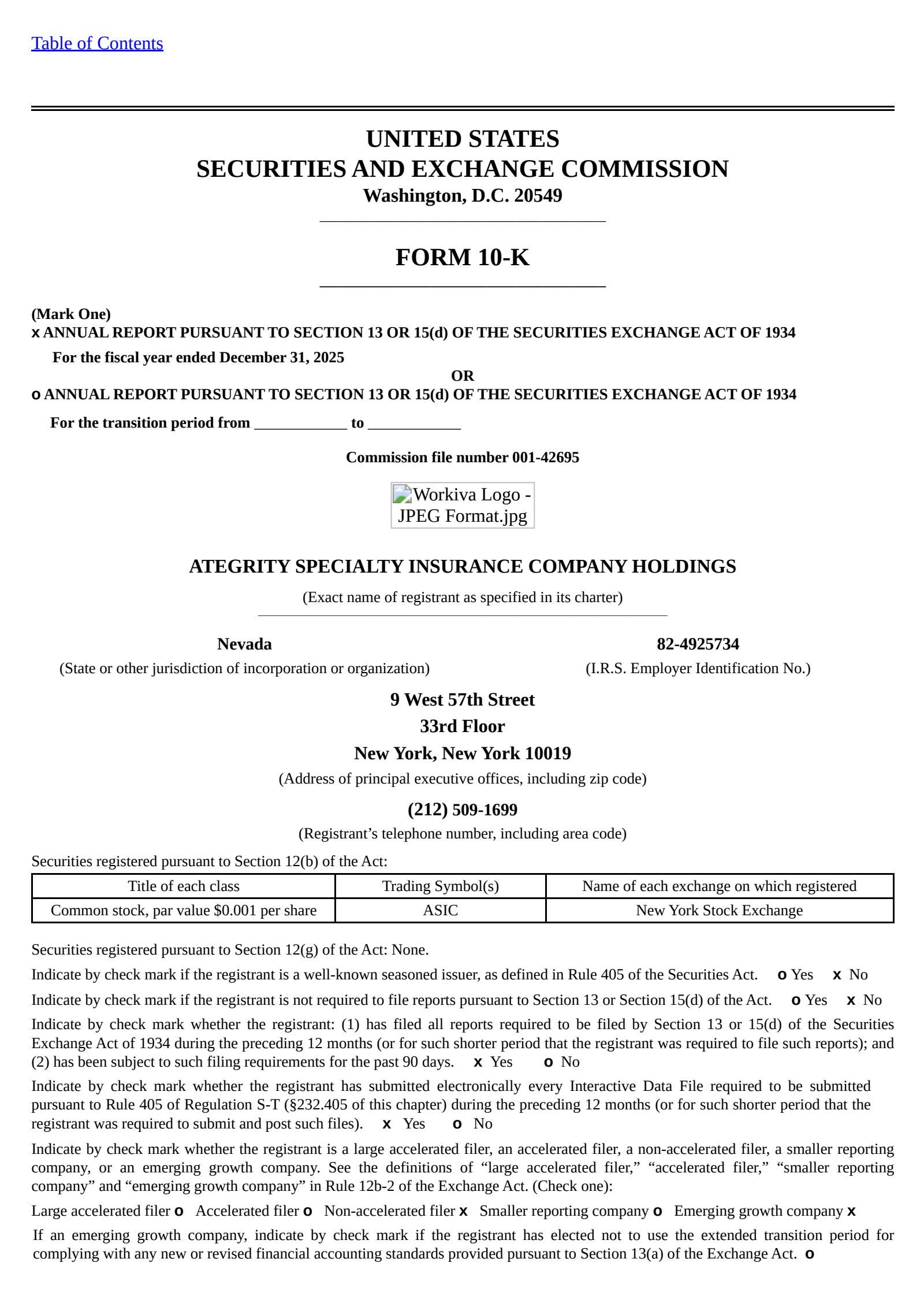 Ategrity Specialty's Q4 2025 Annual report