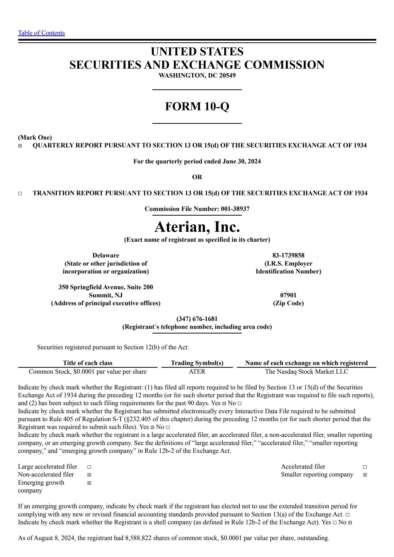 Aterian's Q2 2024 Quarterly report
