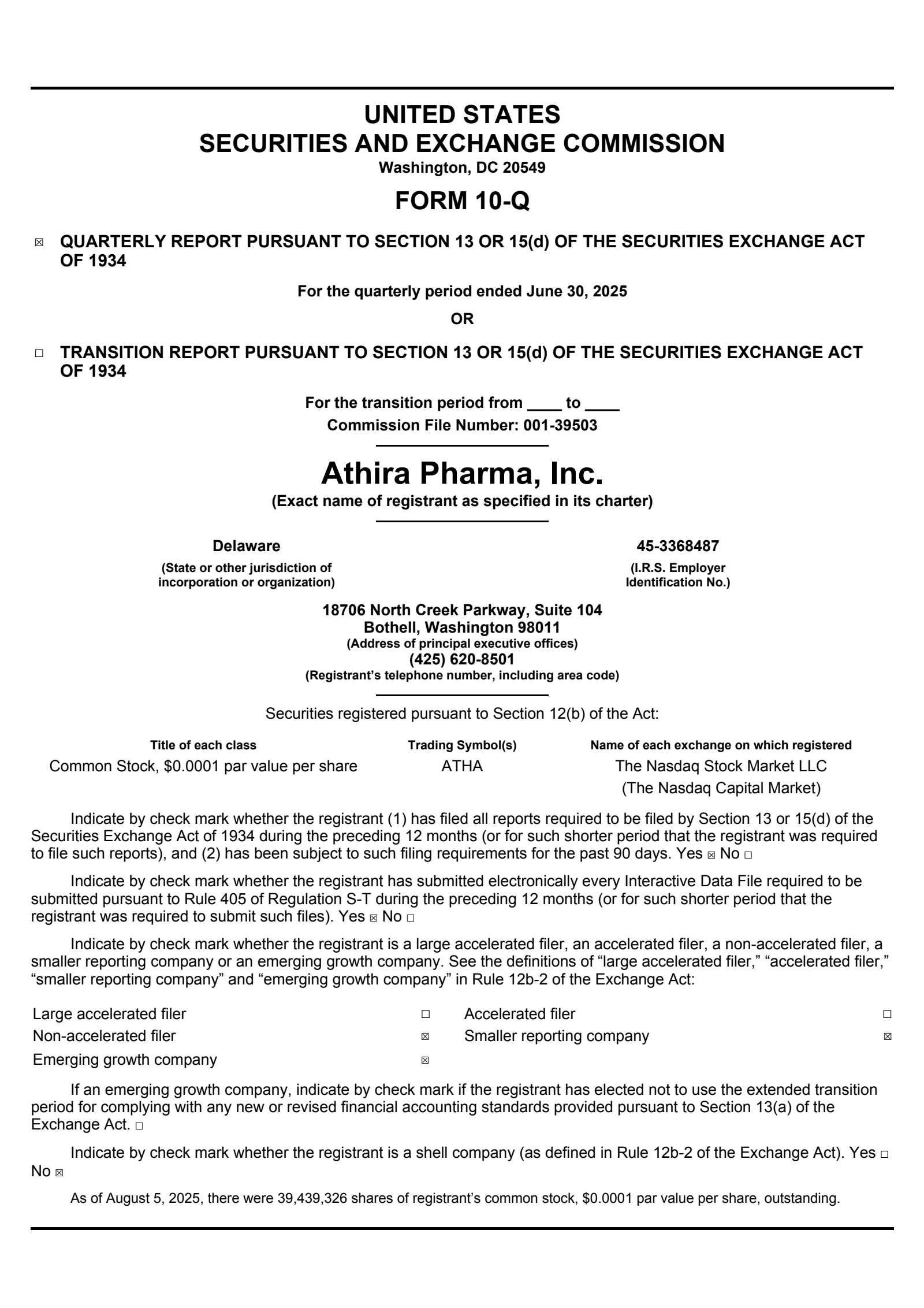 Athira Pharma's Q2 2025 Quarterly report