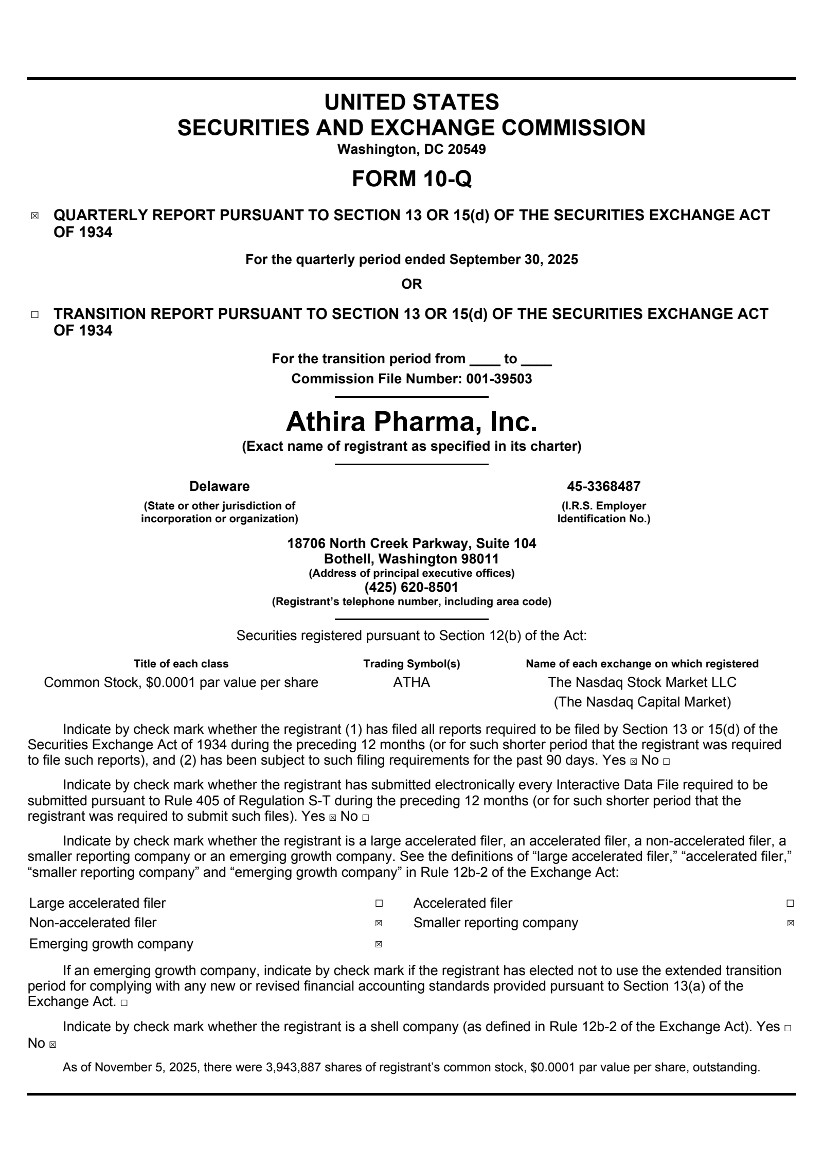 Athira Pharma's Q3 2025 Quarterly Report