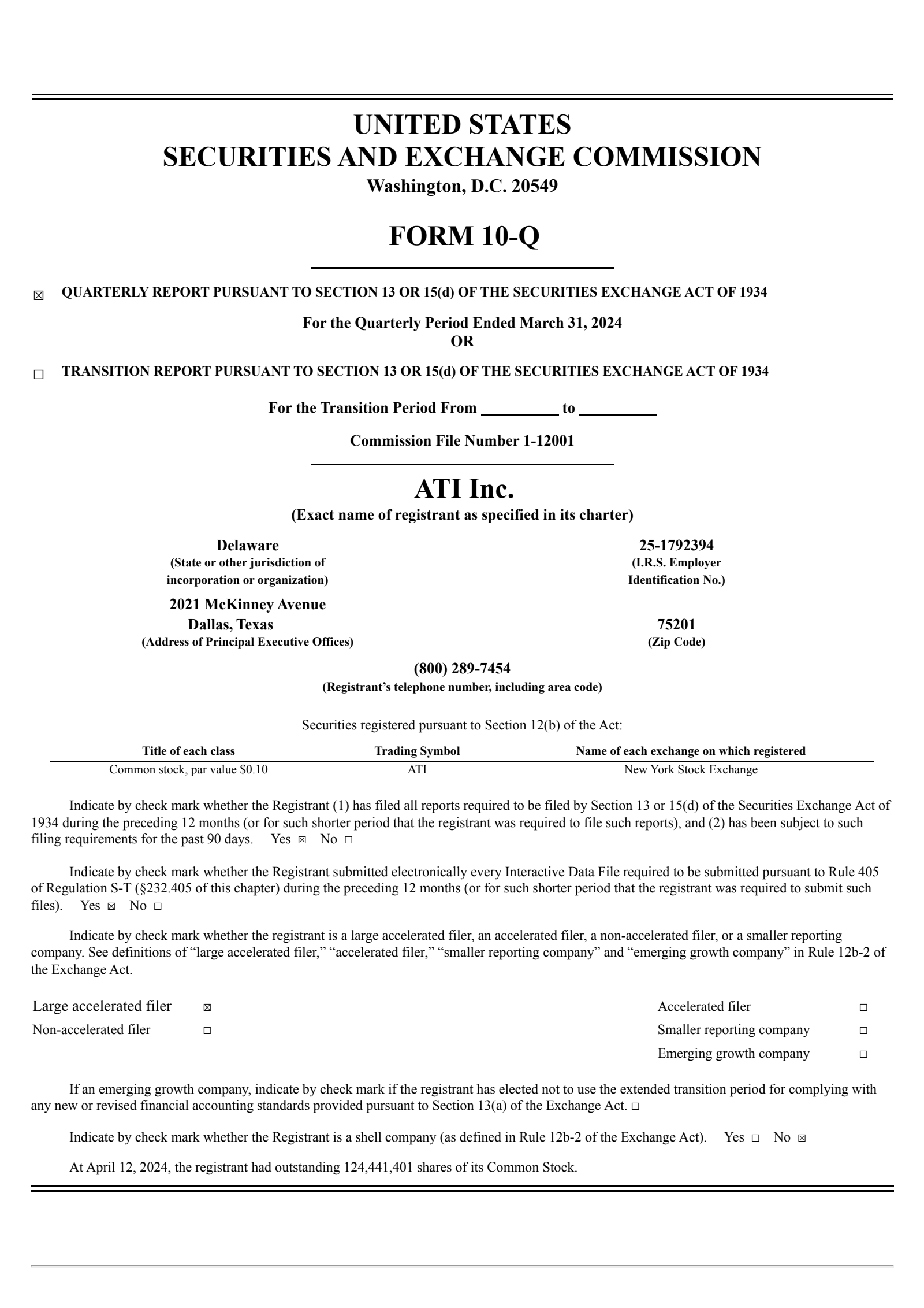 ATI's Q1 2024 Quarterly report