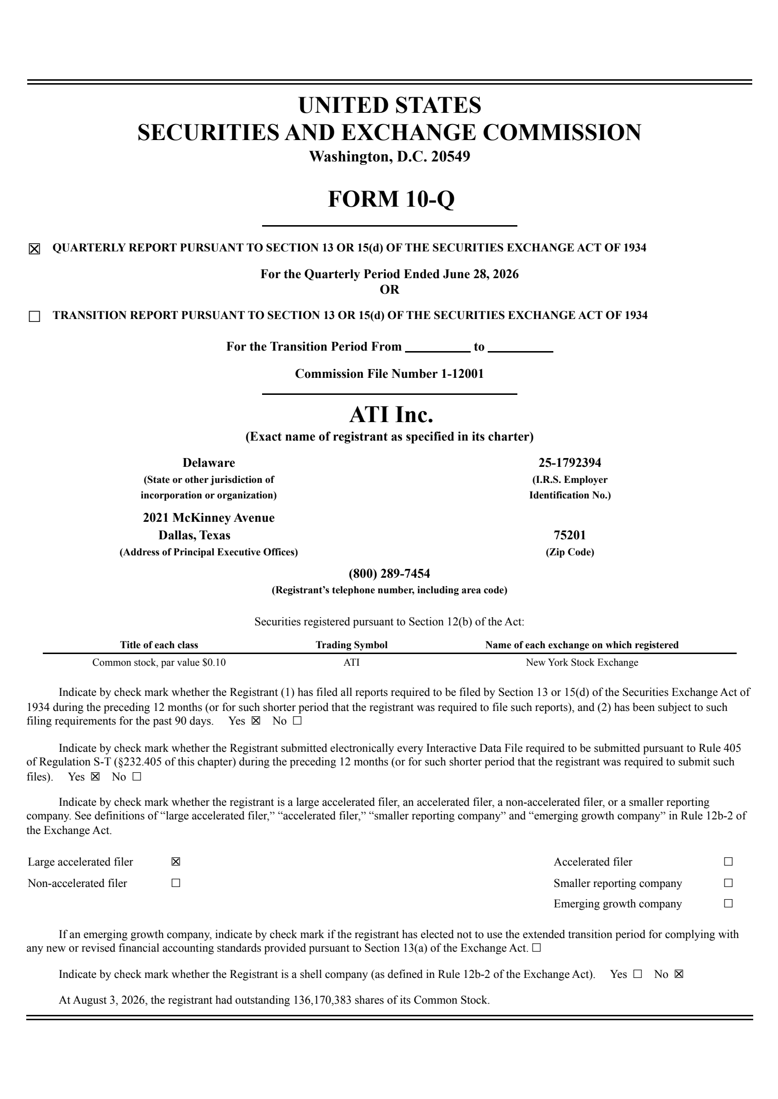 ATI's Q2 2026 Quarterly report