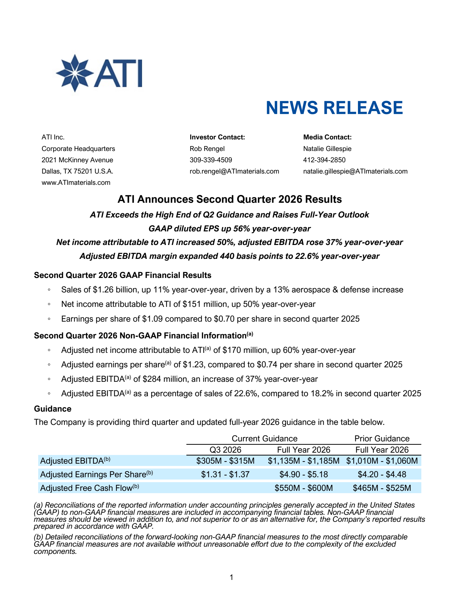 ATI's Q2 2026 Press Release