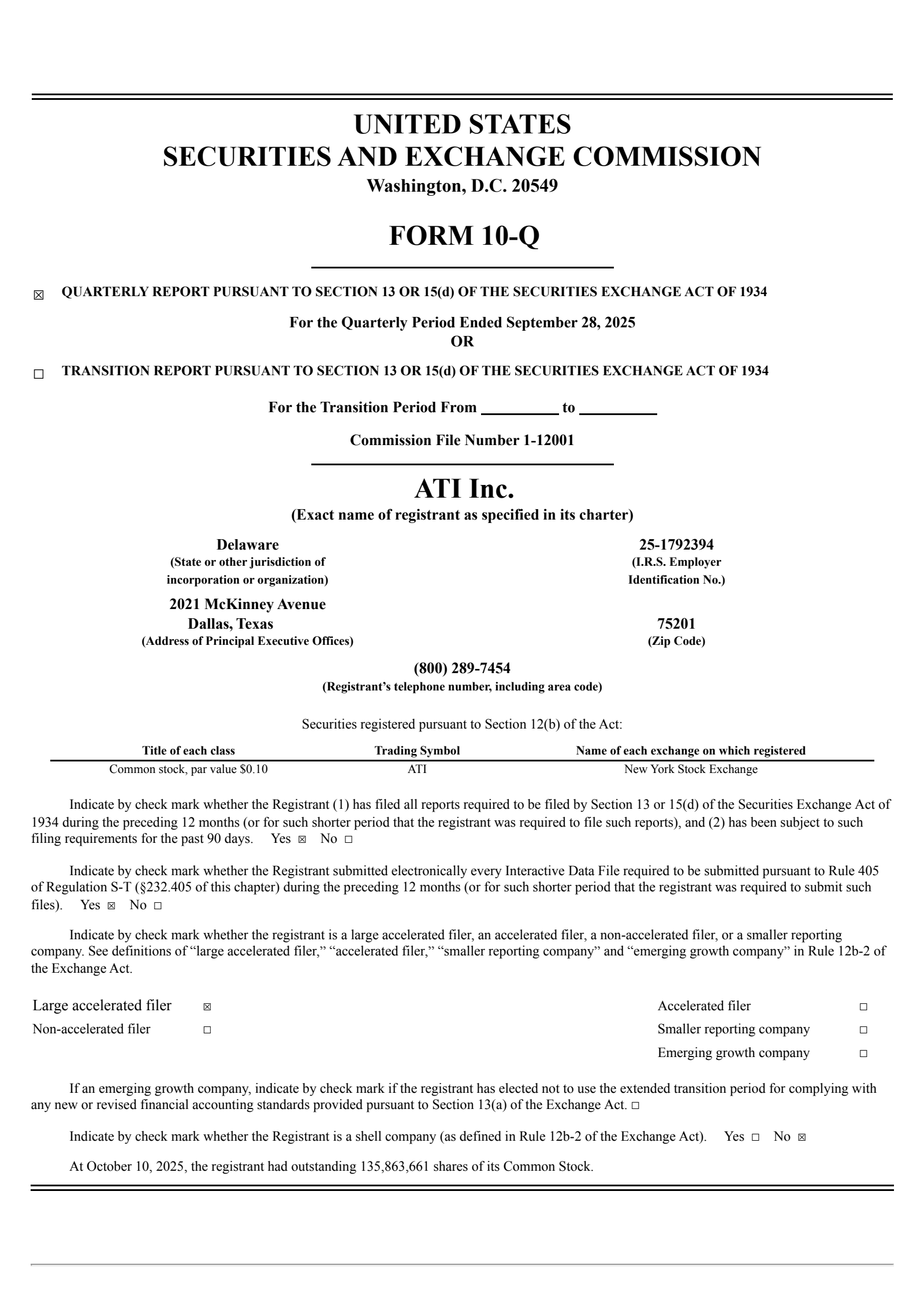 ATI's Q3 2025 Quarterly Report