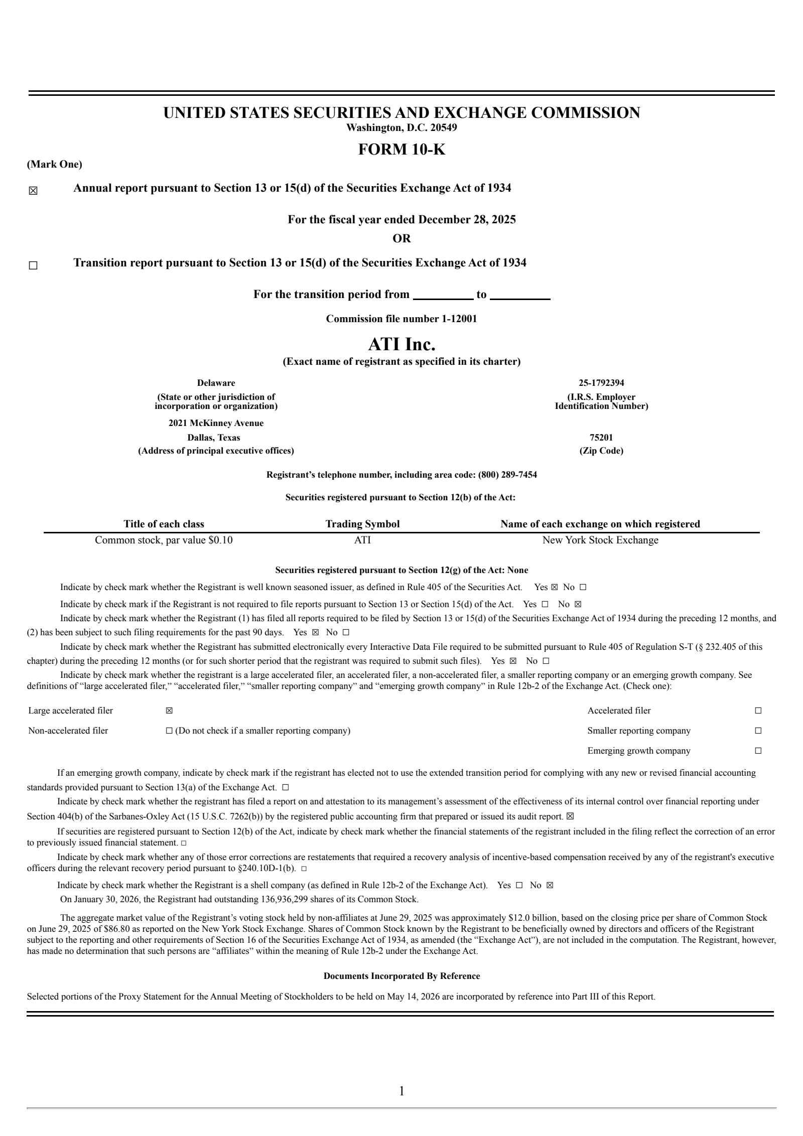 ATI's Q4 2025 Annual report