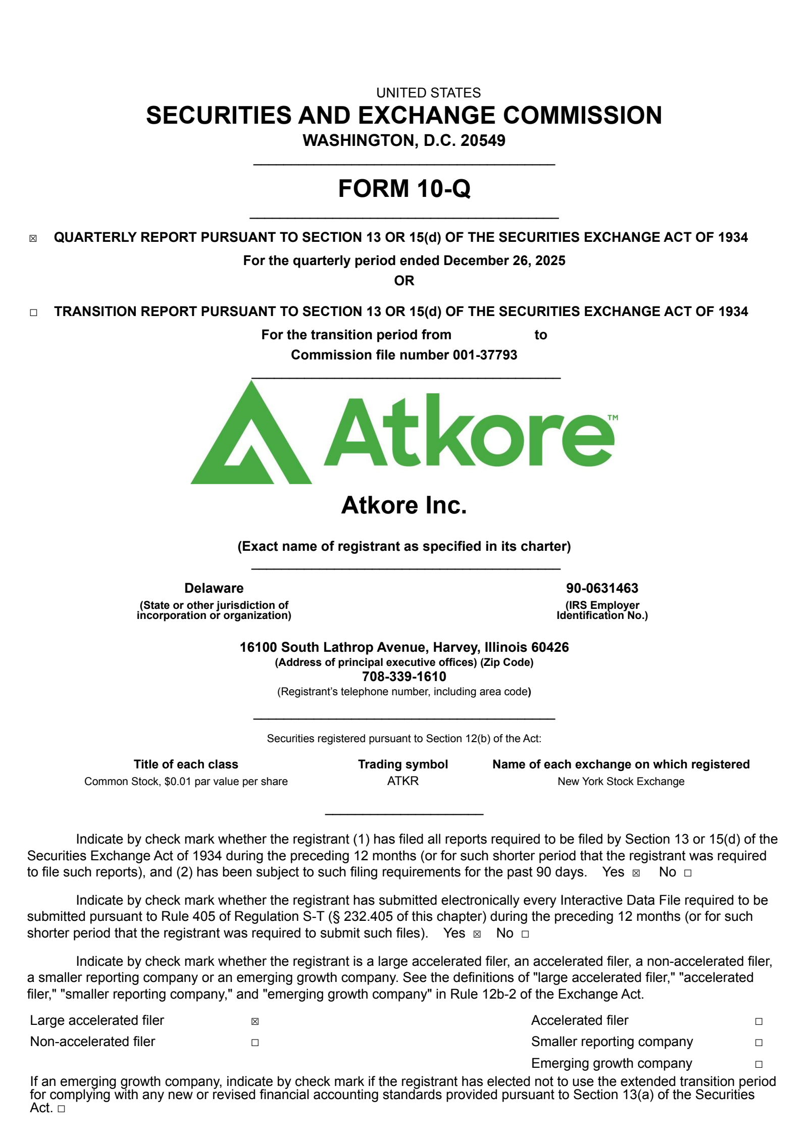 Atkore's Q1 2026 Quarterly report
