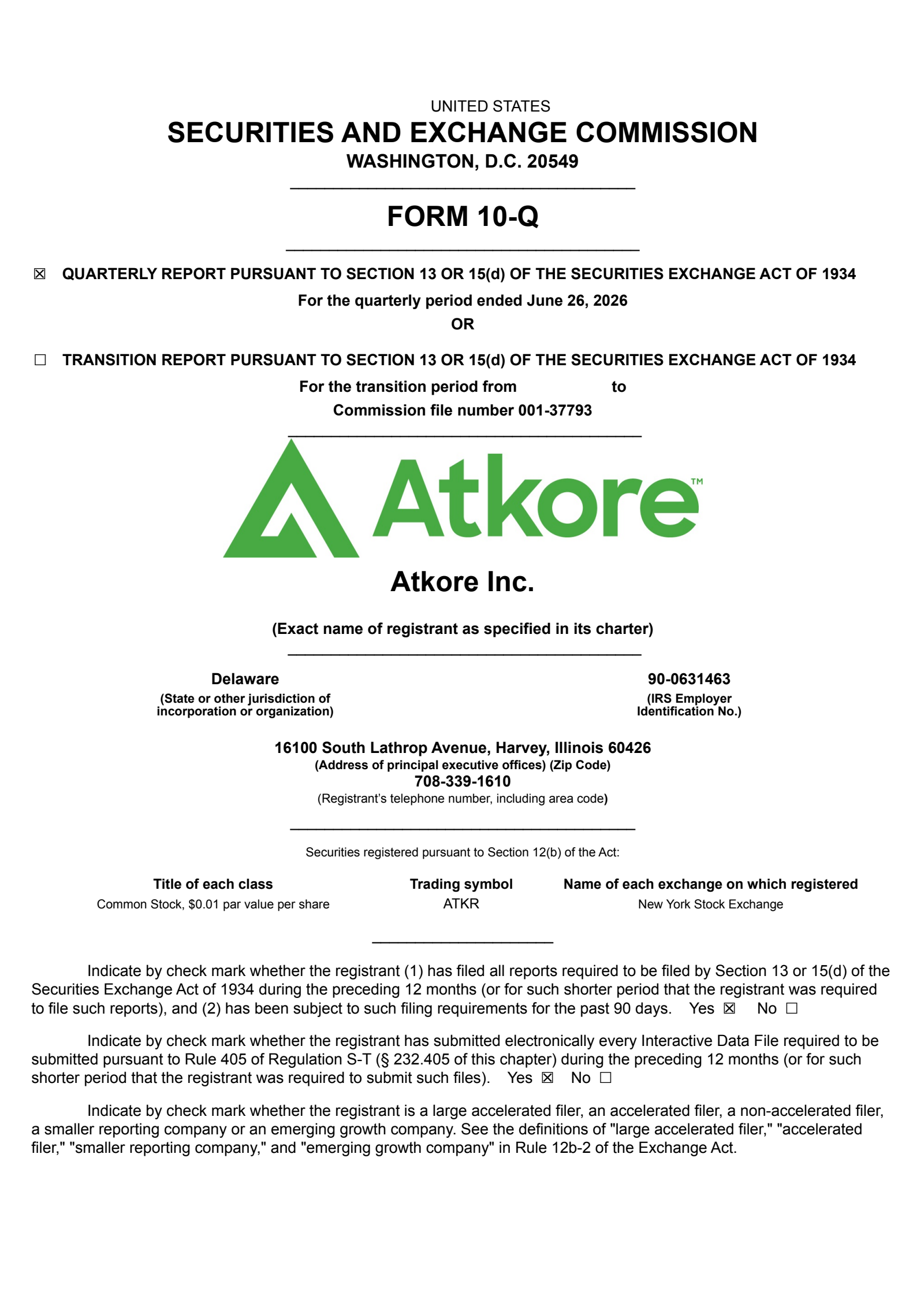 Atkore's Q3 2026 Quarterly report