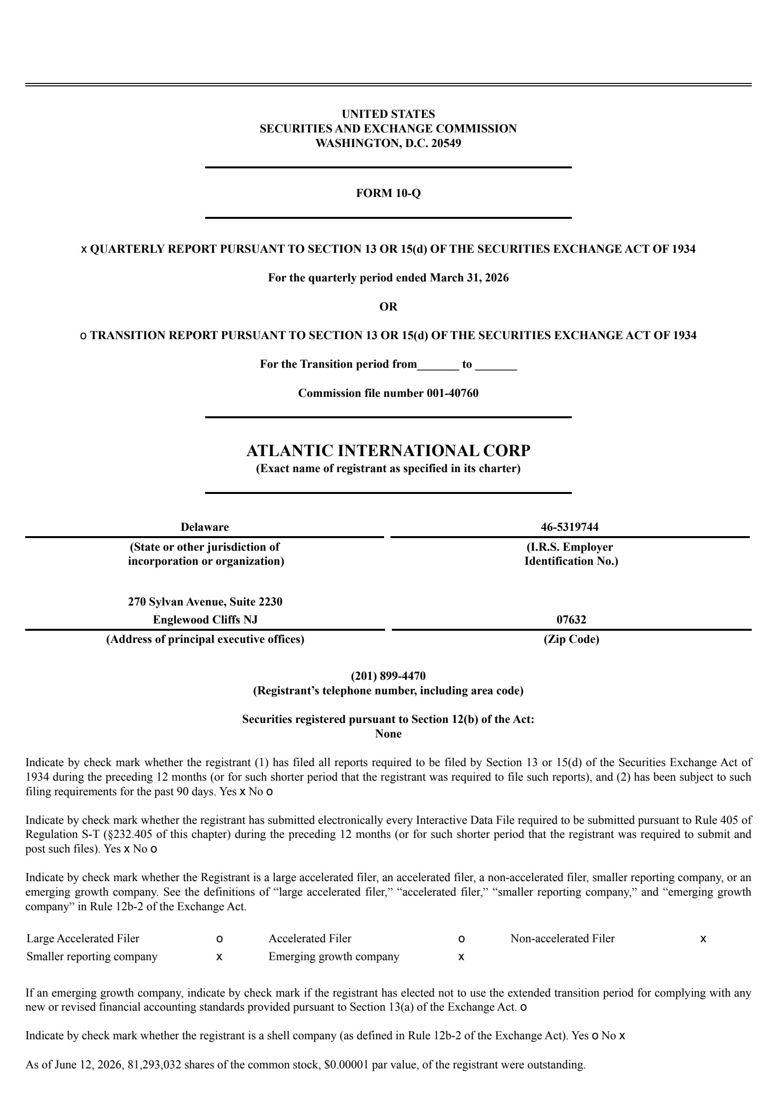 Atlantic International's Q1 2026 Quarterly report