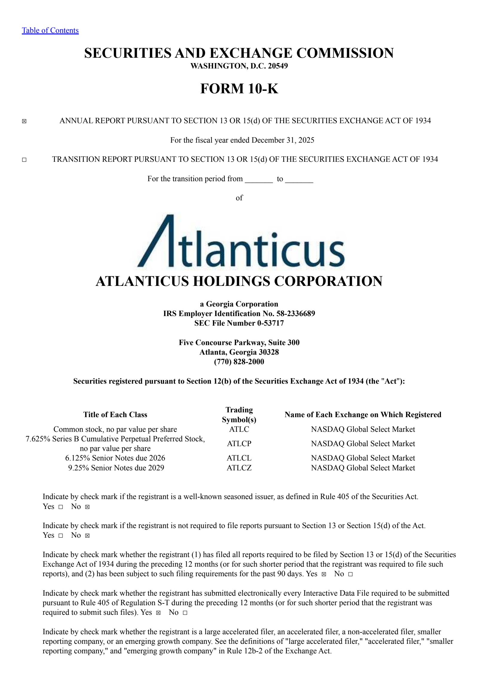 Atlanticus' Q4 2025 Annual report