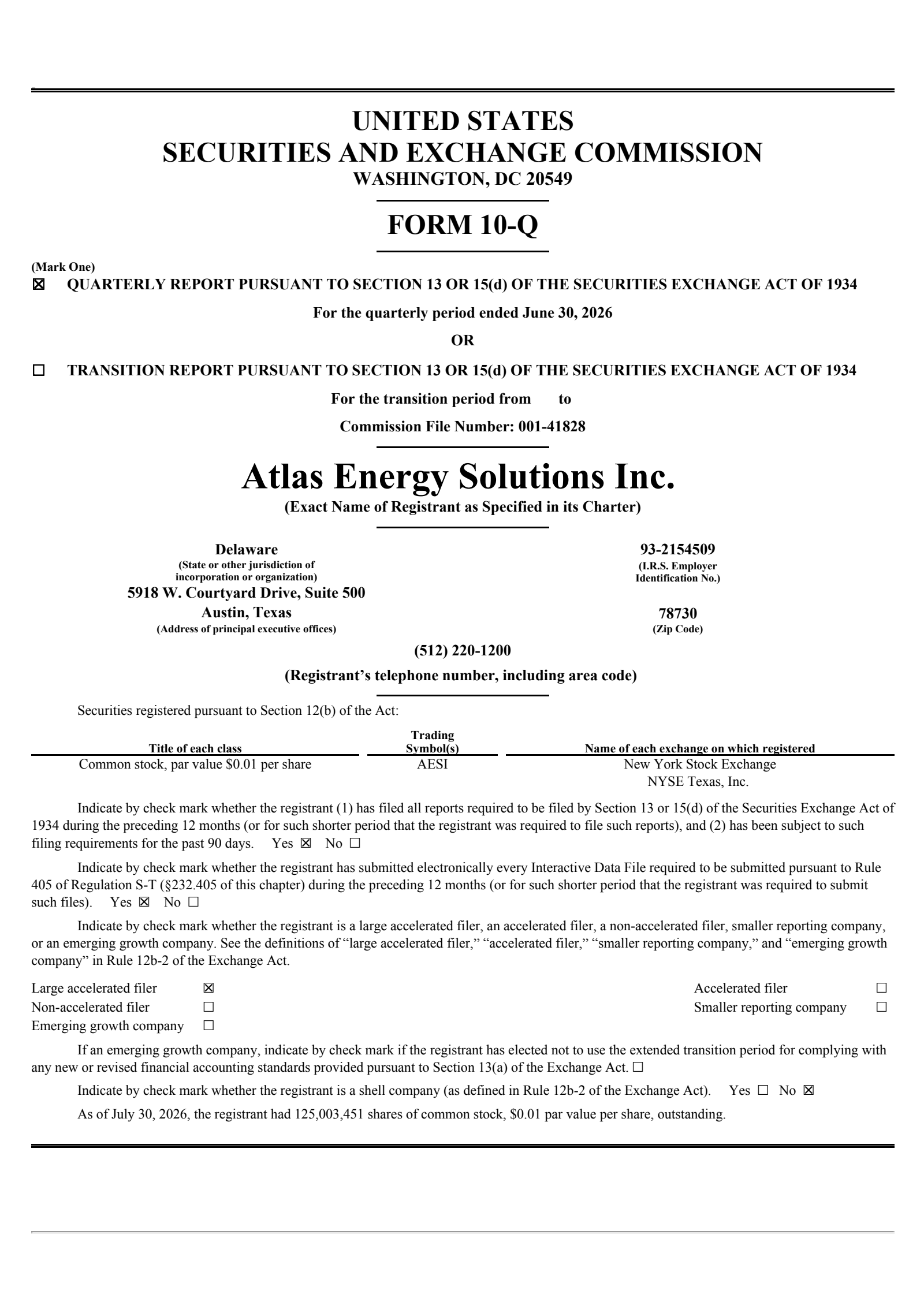 Atlas Energy Solutions' Q2 2026 Quarterly report