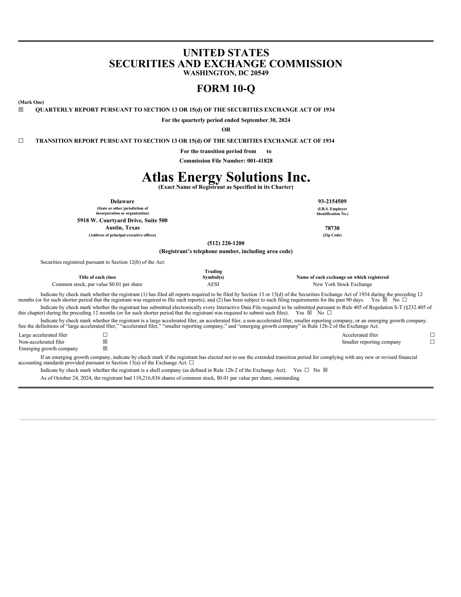 Atlas Energy Solutions' Q3 2024 Quarterly Report