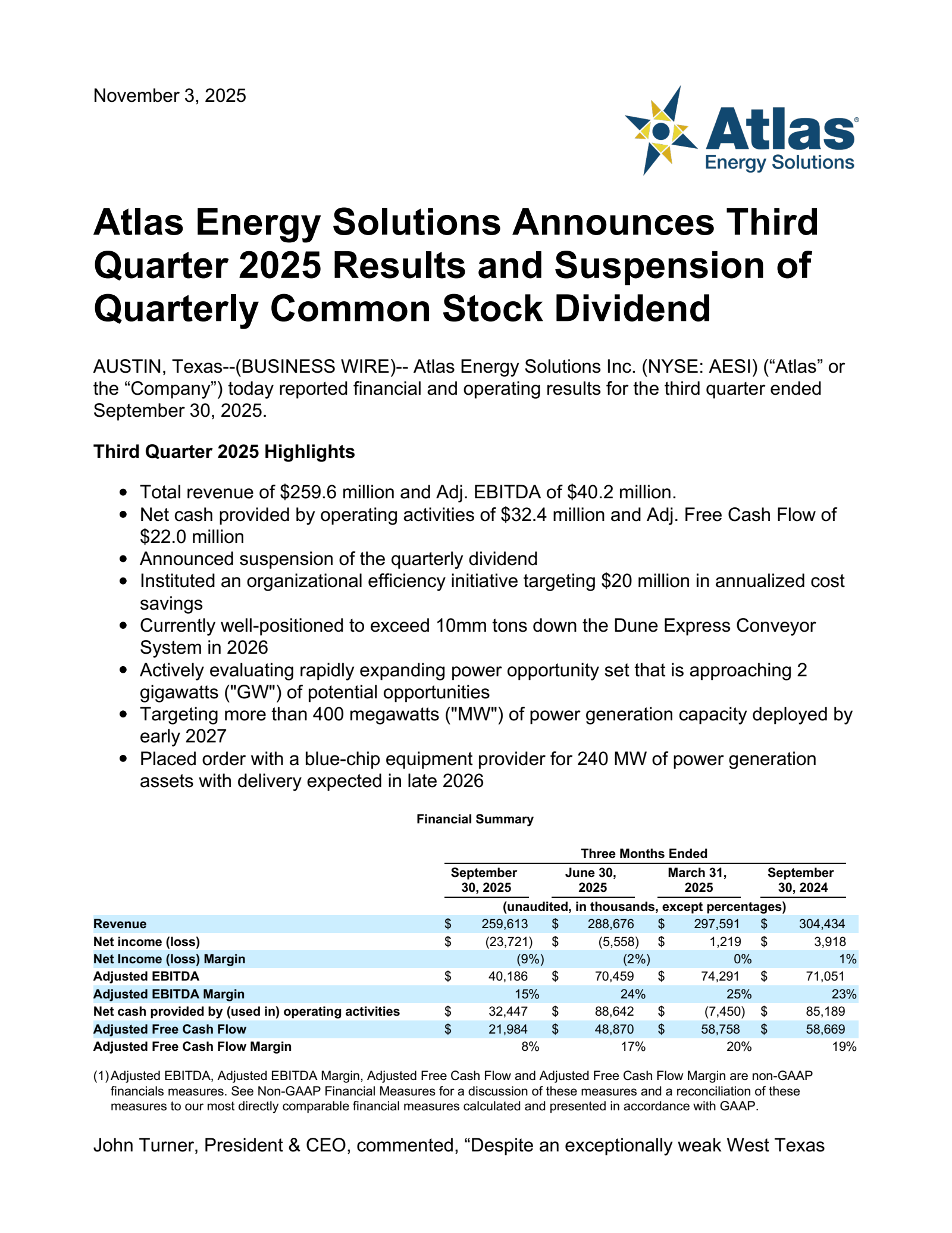 AESI Q3 2025 Earnings Report on 11/3/2025