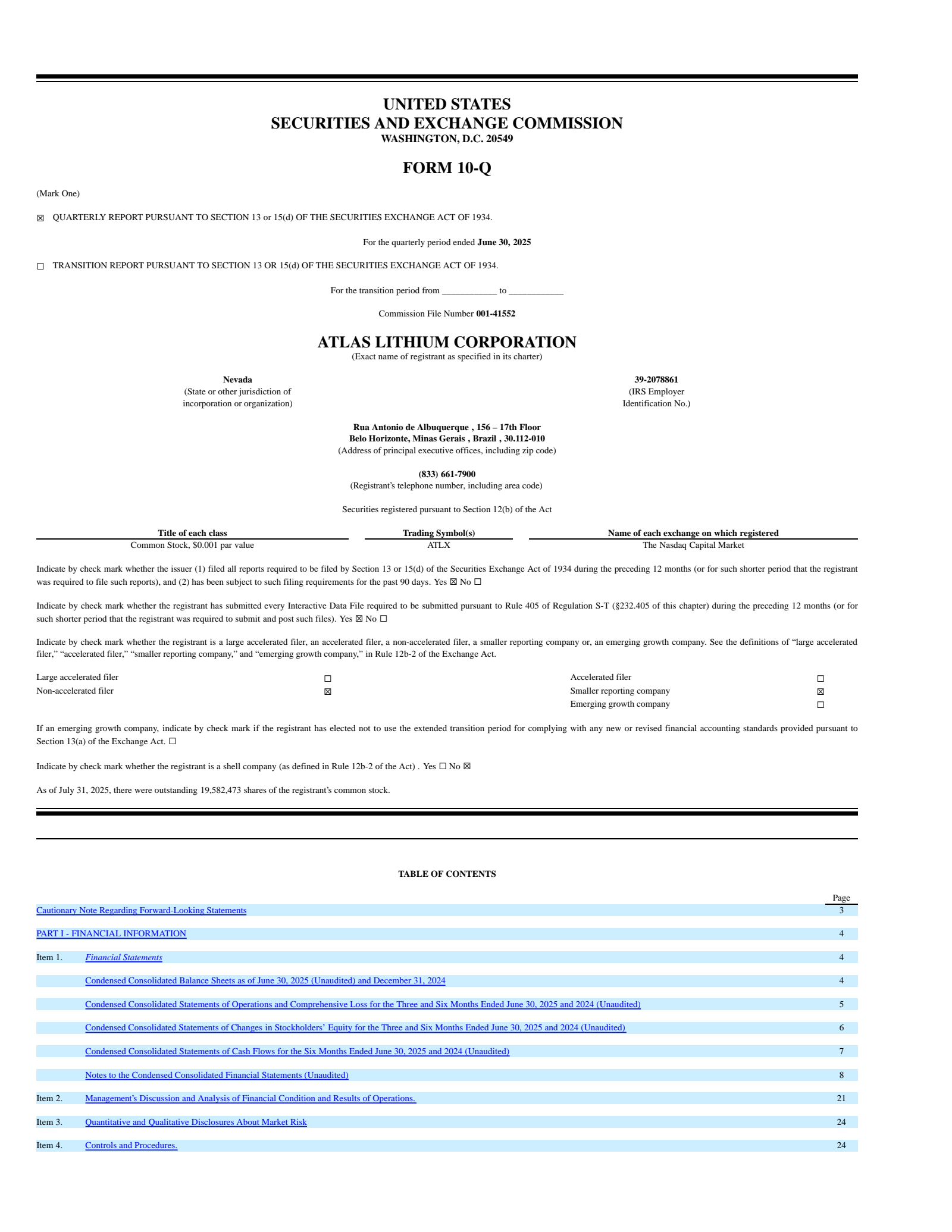 Atlas Lithium's Q2 2025 Quarterly Report