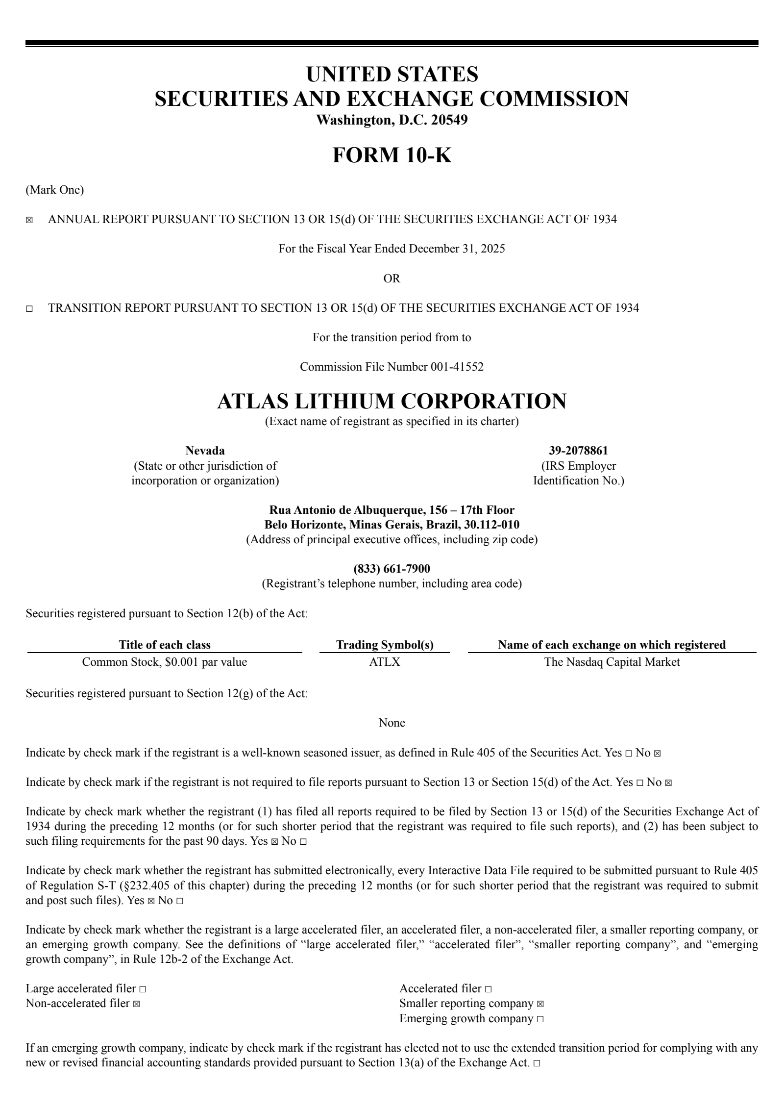 Atlas Lithium's Q4 2025 Annual report