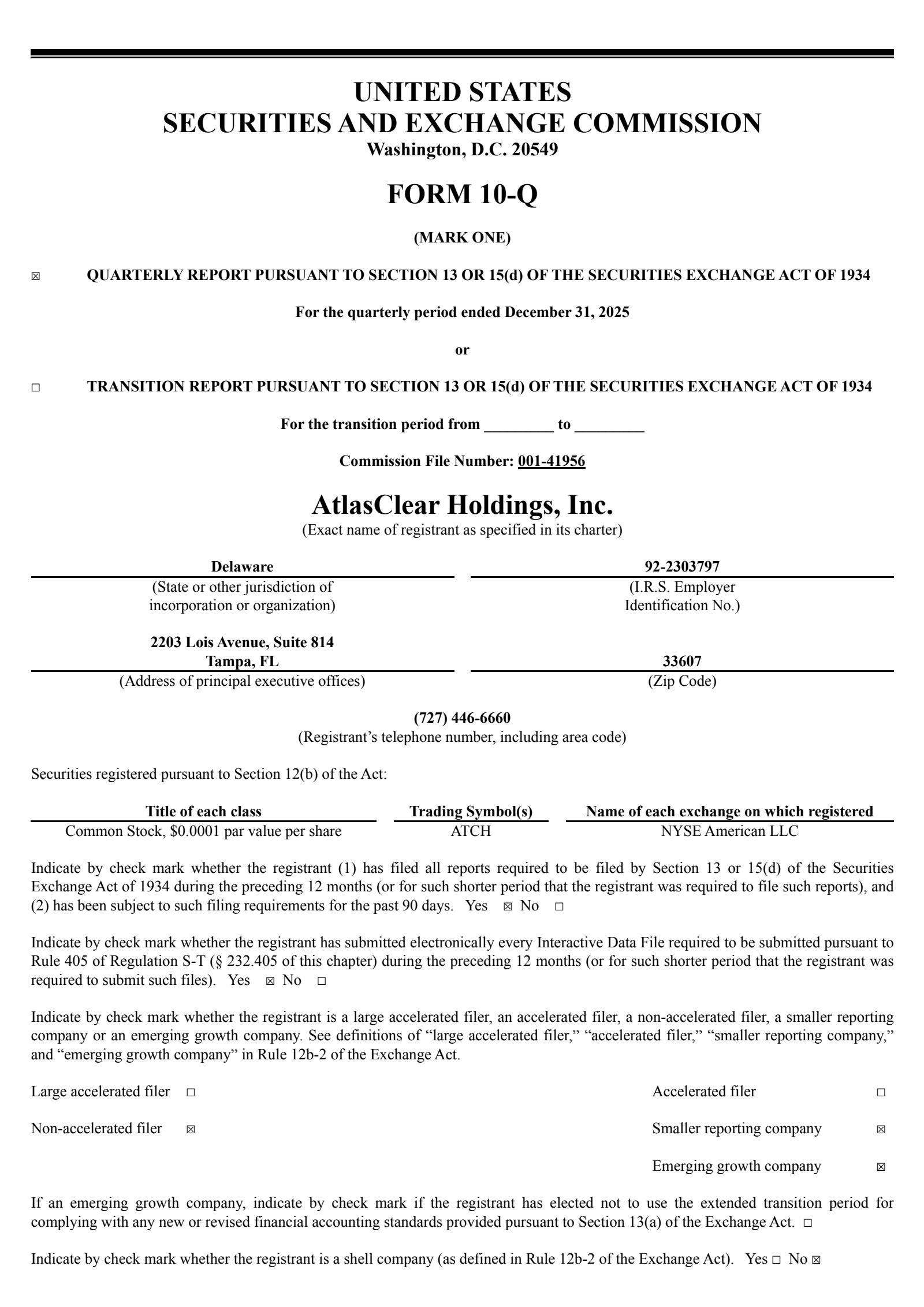 AtlasClear's Q2 2026 Quarterly report