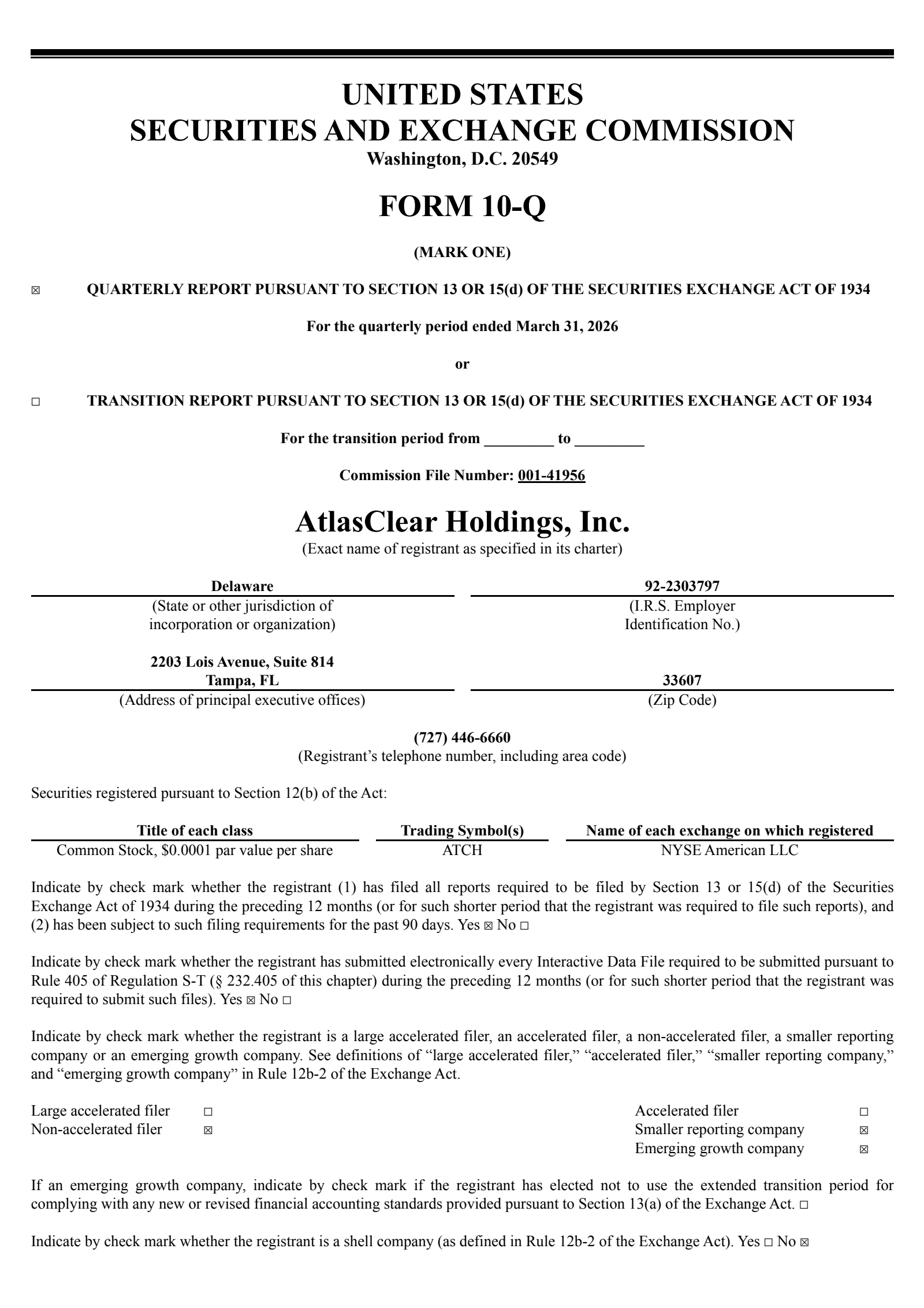 AtlasClear's Q3 2026 Quarterly report