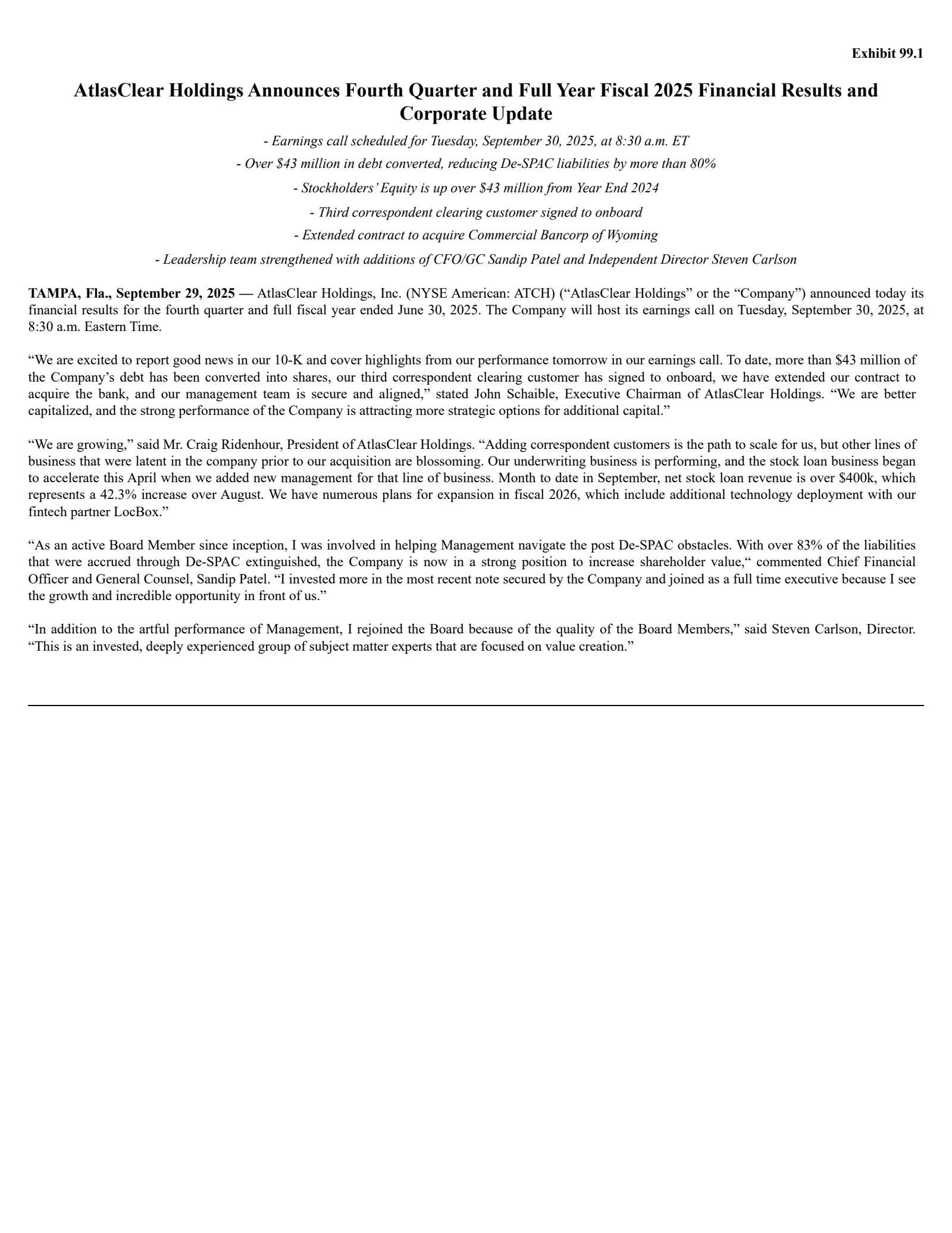 AtlasClear's Q4 2025 Earnings Release