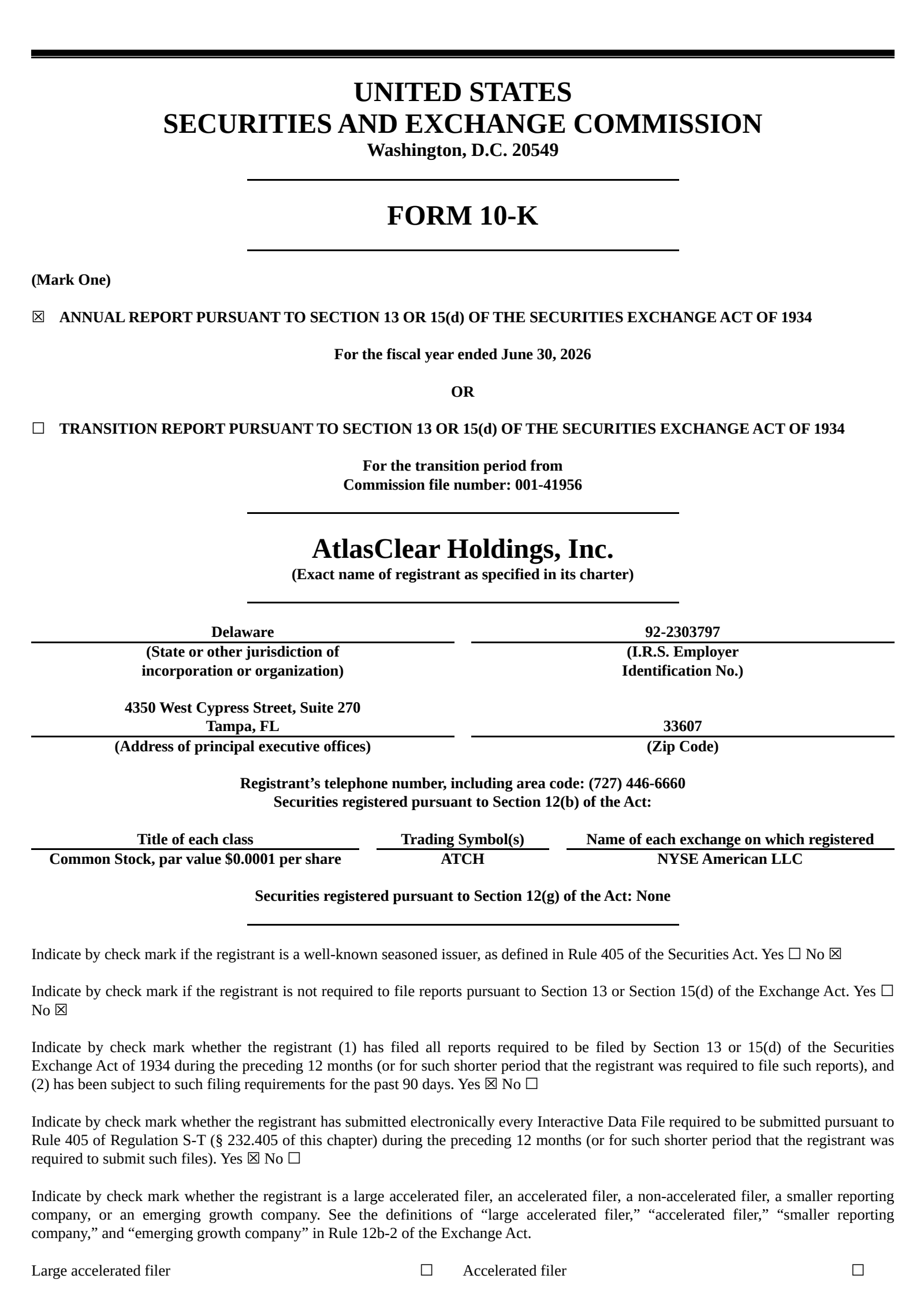 AtlasClear's Q4 2026 Annual report