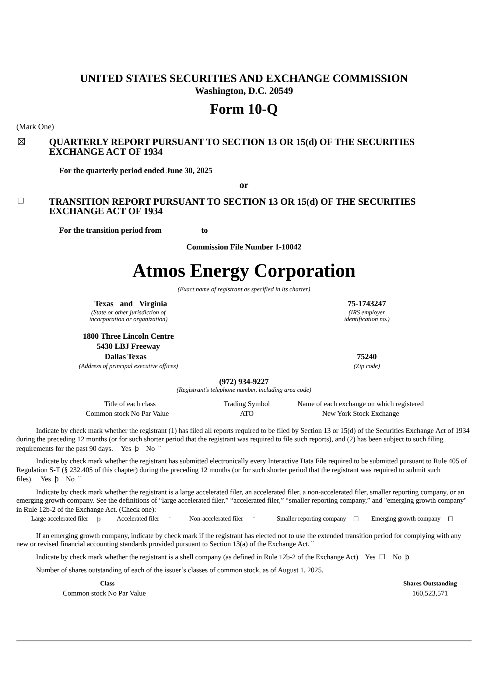 Atmos Energy's Q3 2025 Quarterly report