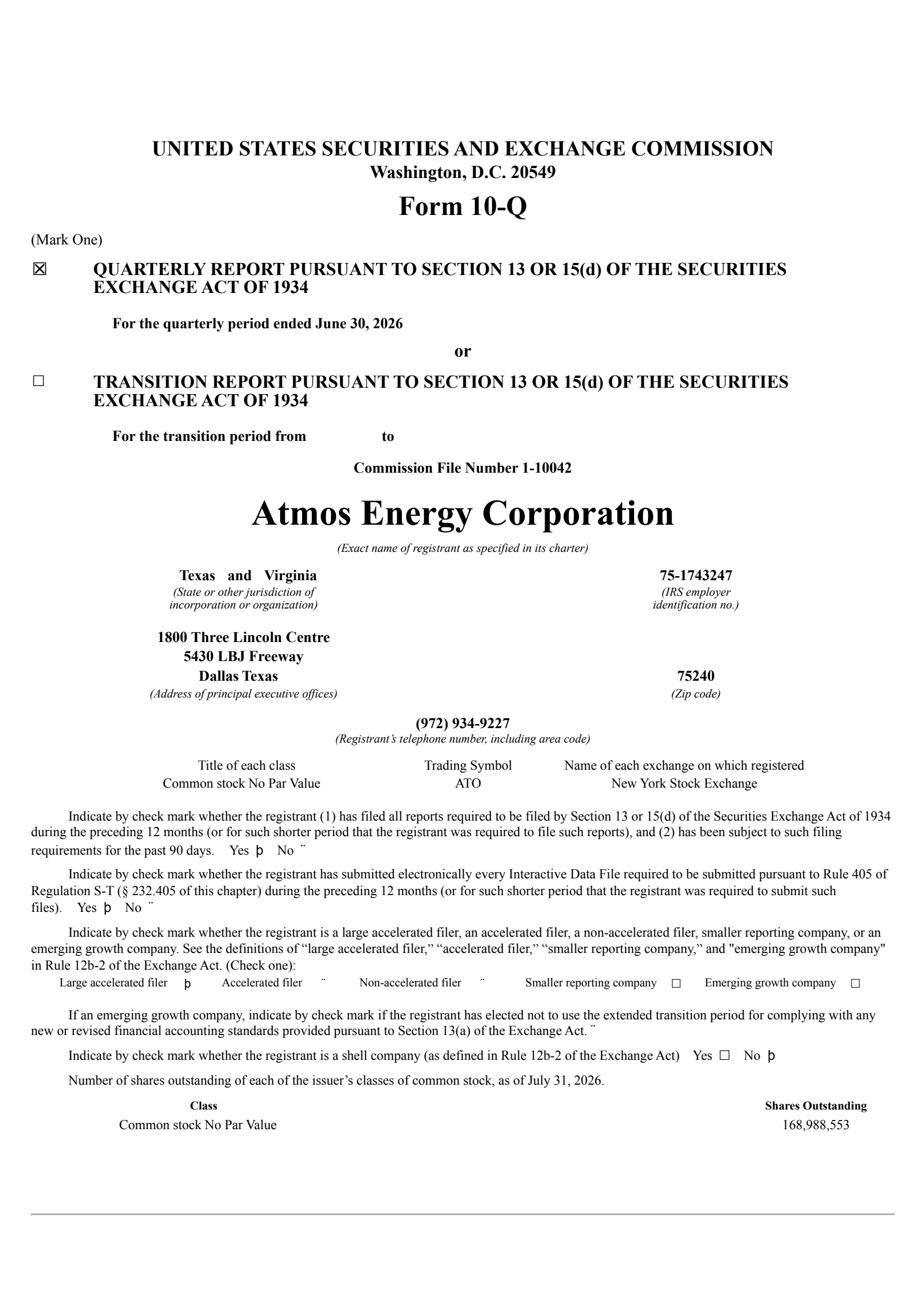 Atmos Energy's Q3 2026 Quarterly report