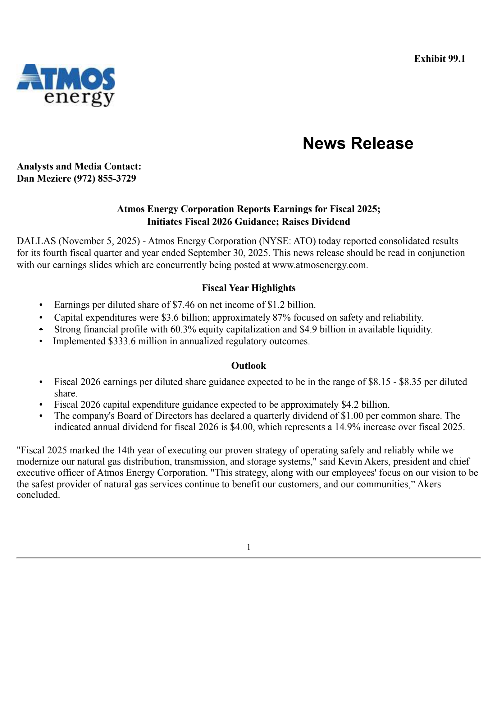 Atmos Energy's Q4 2025 Earnings Release