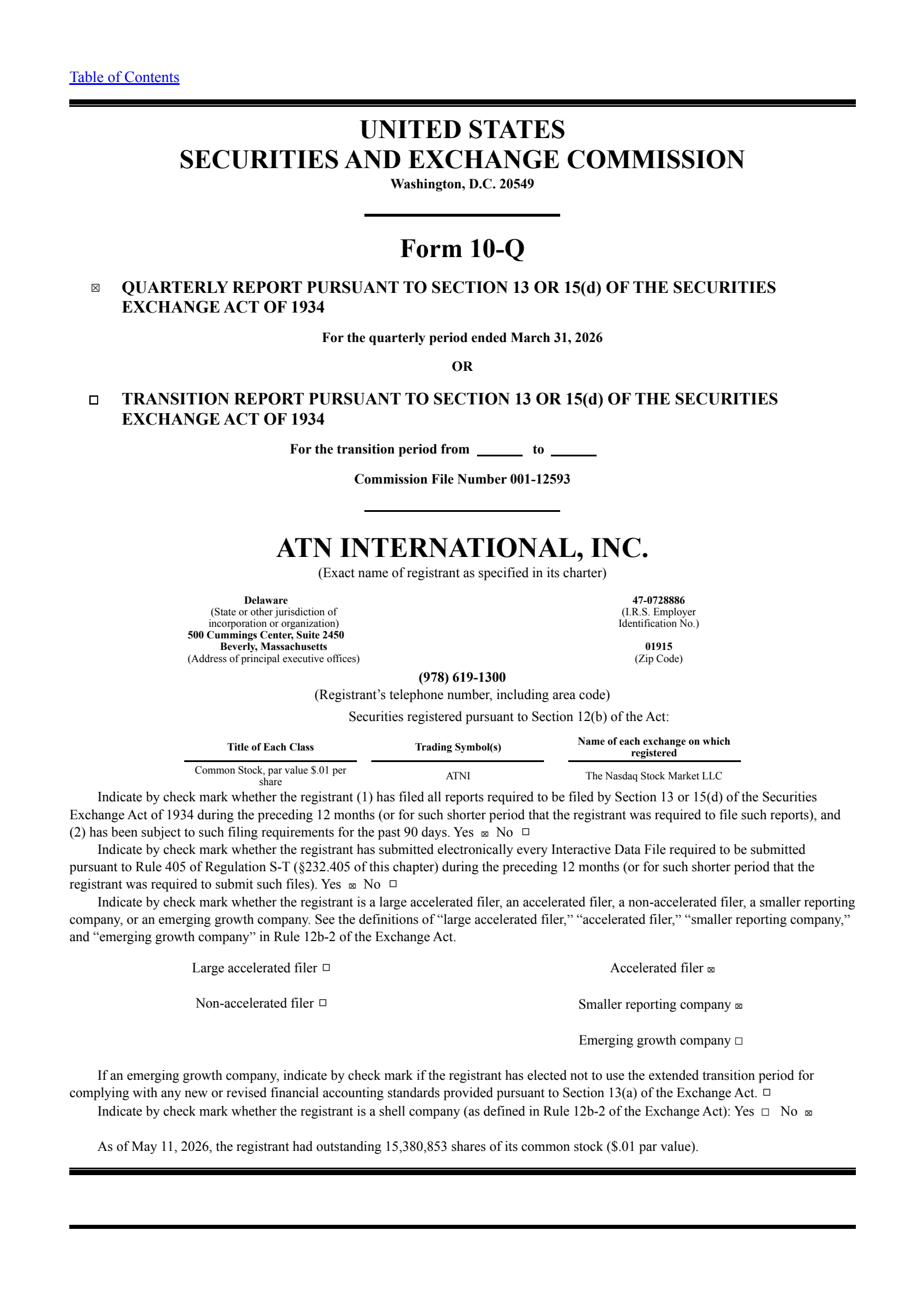ATN International's Q1 2026 Quarterly report