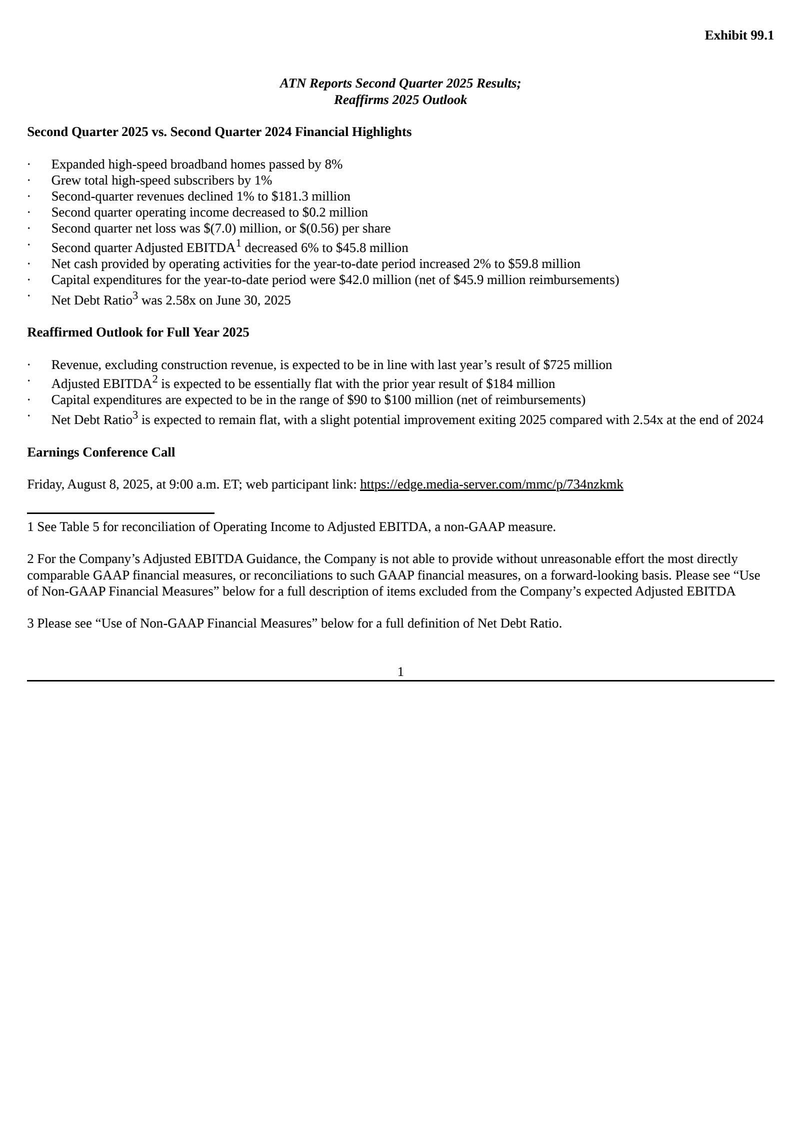 ATN International's Q2 2025 Press Release