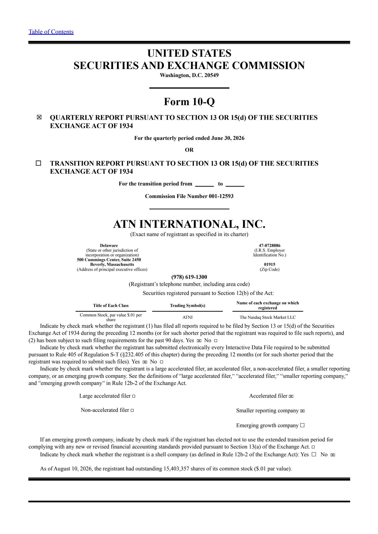ATN International's Q2 2026 Quarterly report