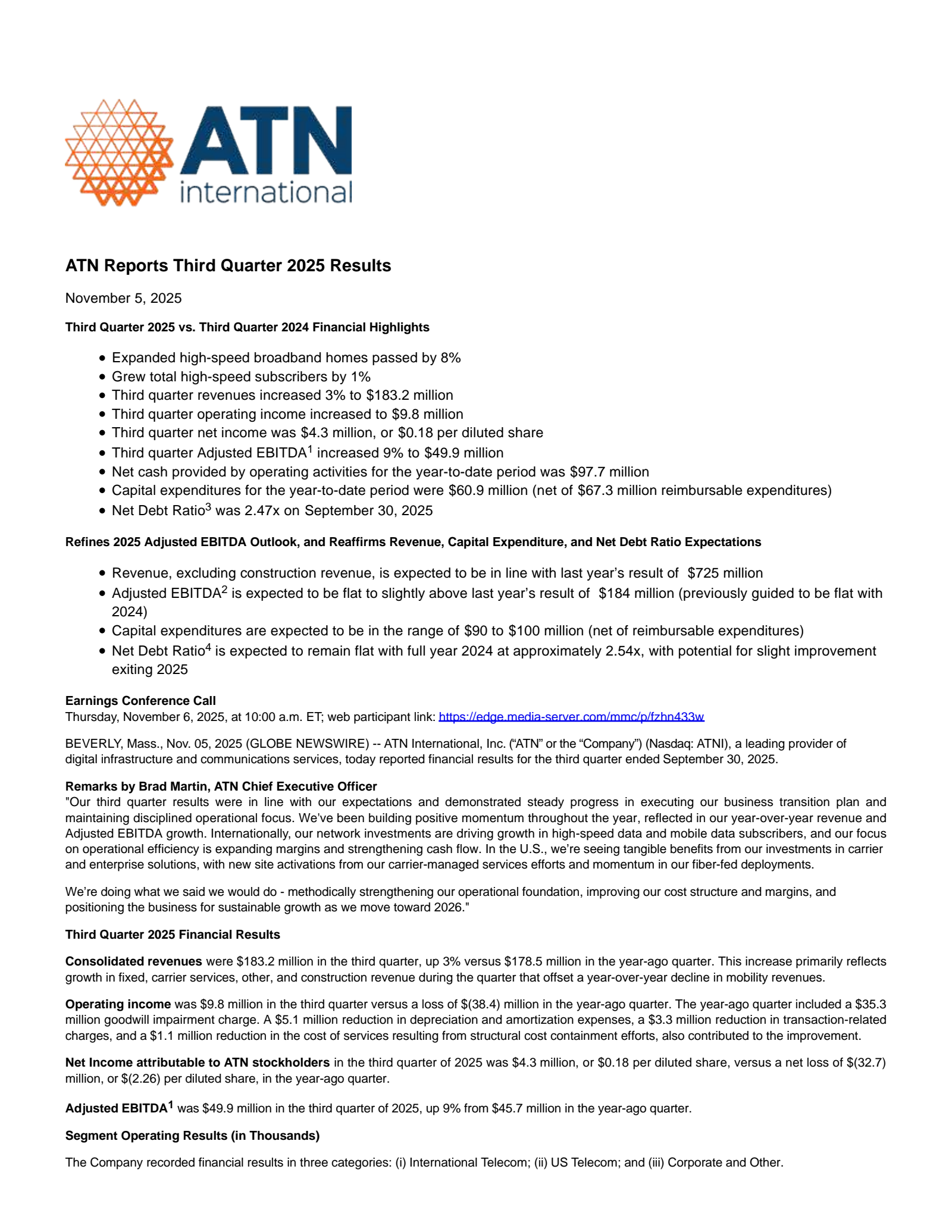 ATN International's Q3 2025 Earnings Release