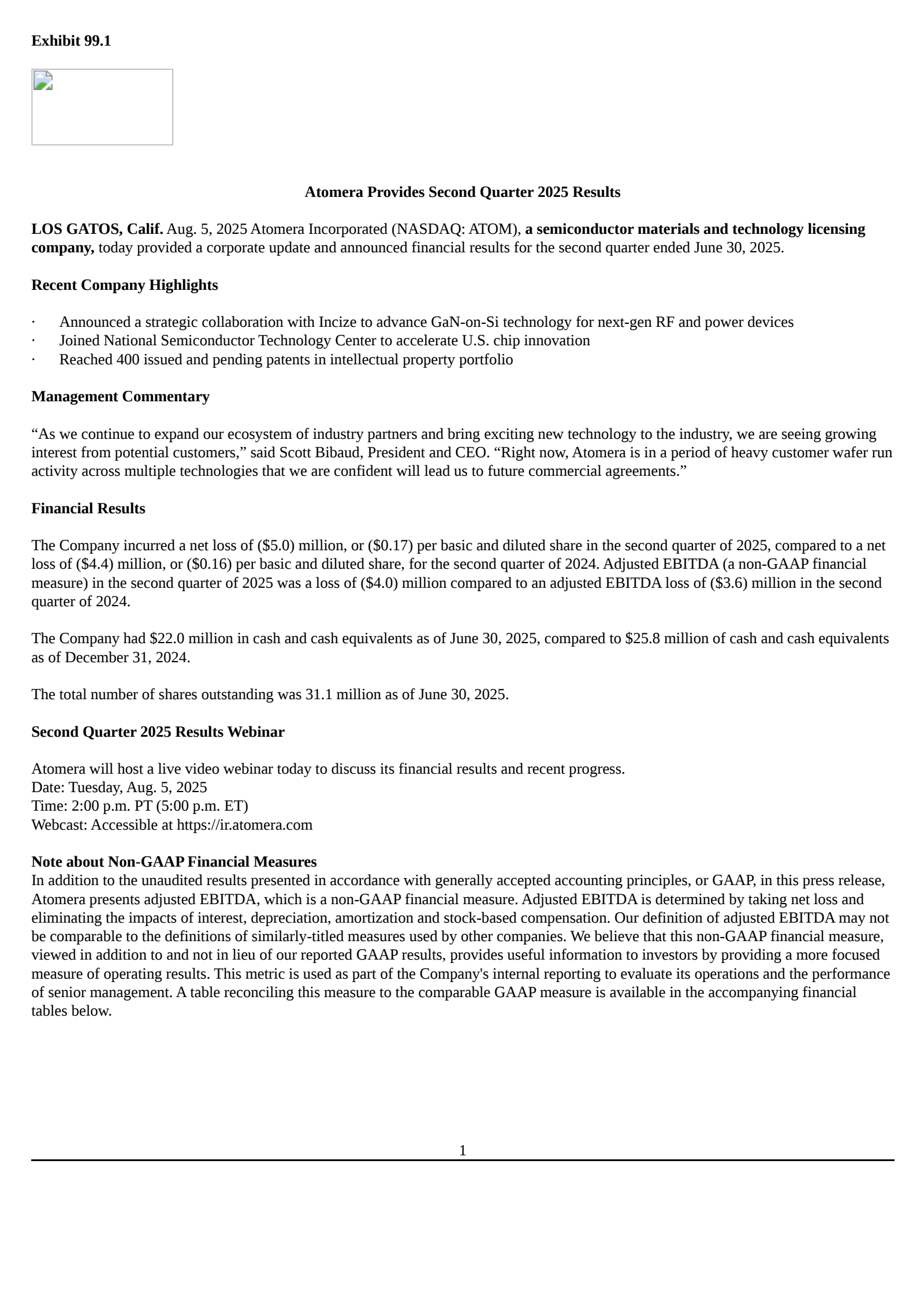 Atomera's Q2 2025 Press Release
