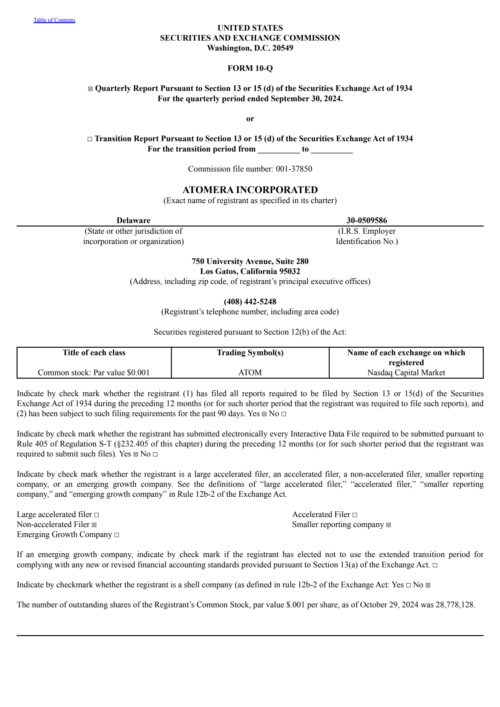 Atomera's Q3 2024 Quarterly report