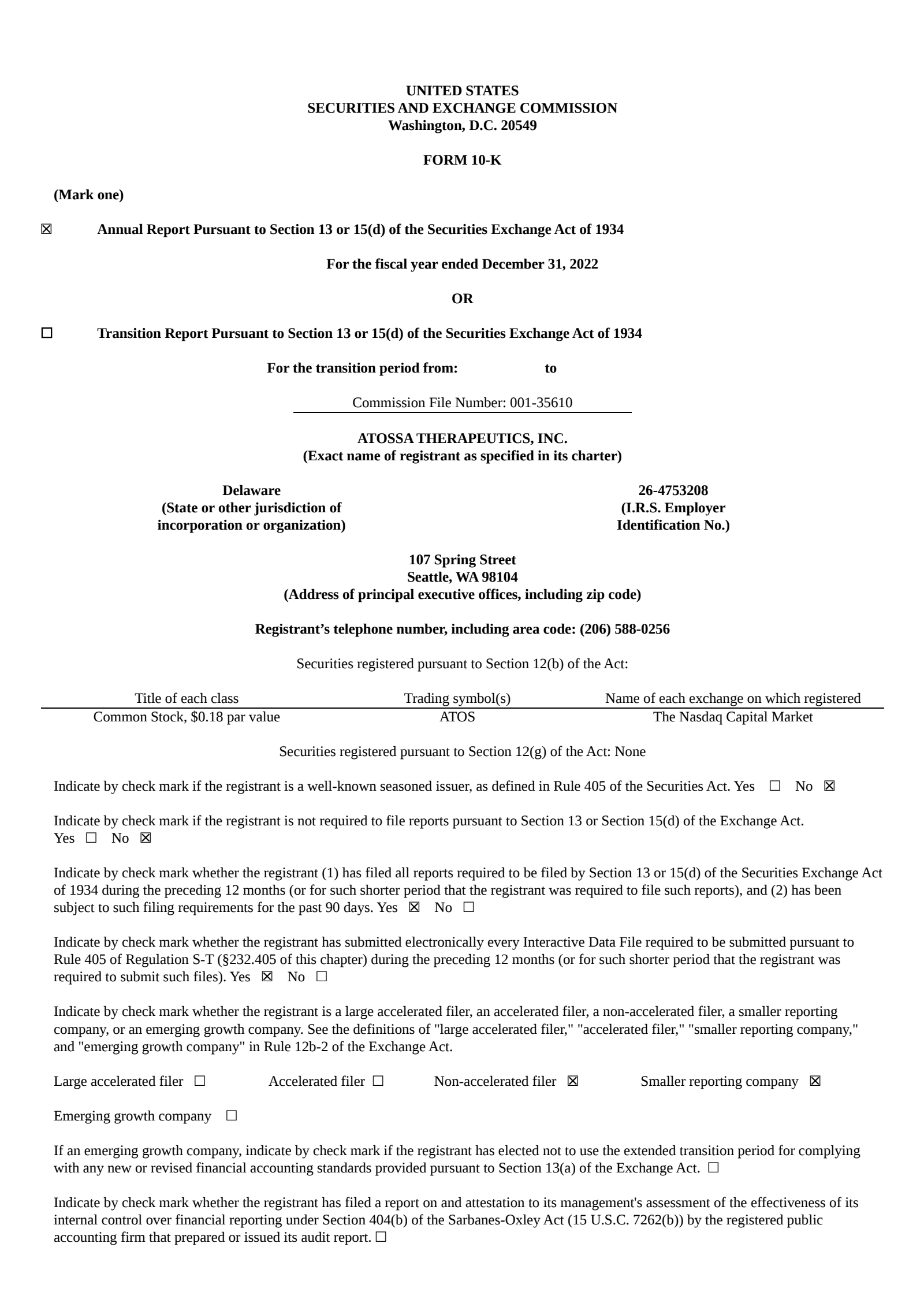 Atossa Genetics' Q4 2022 Annual report