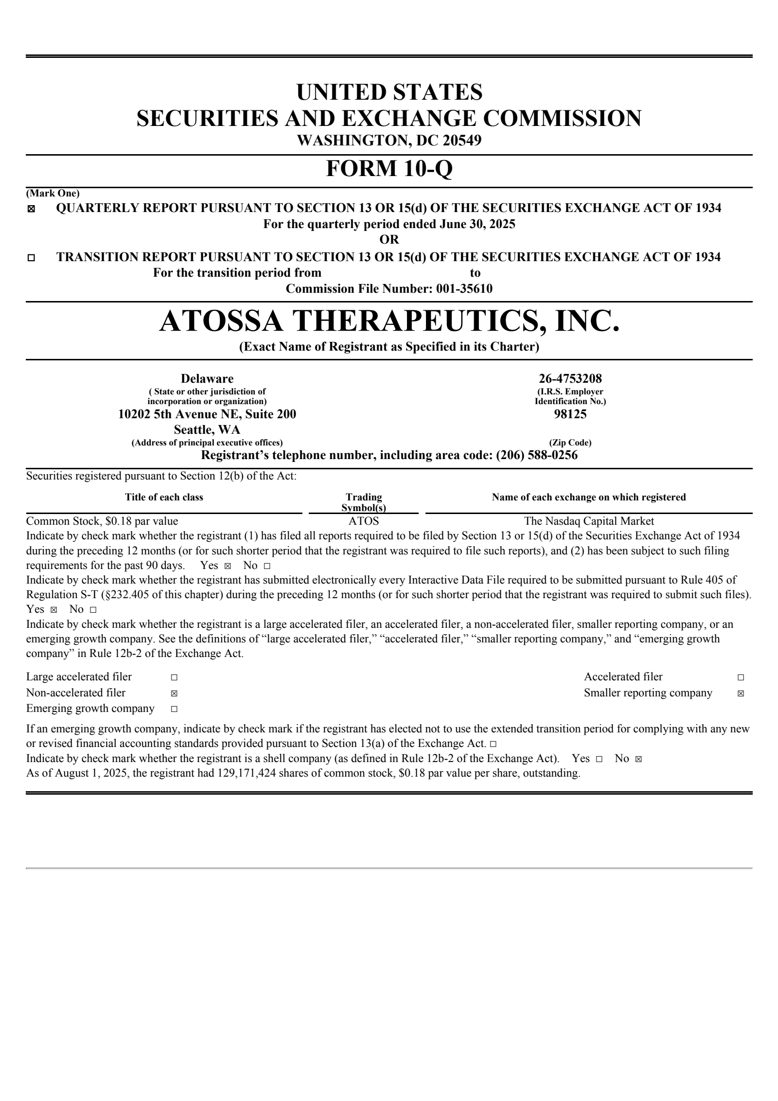 Atossa Genetics' Q2 2025 Quarterly report