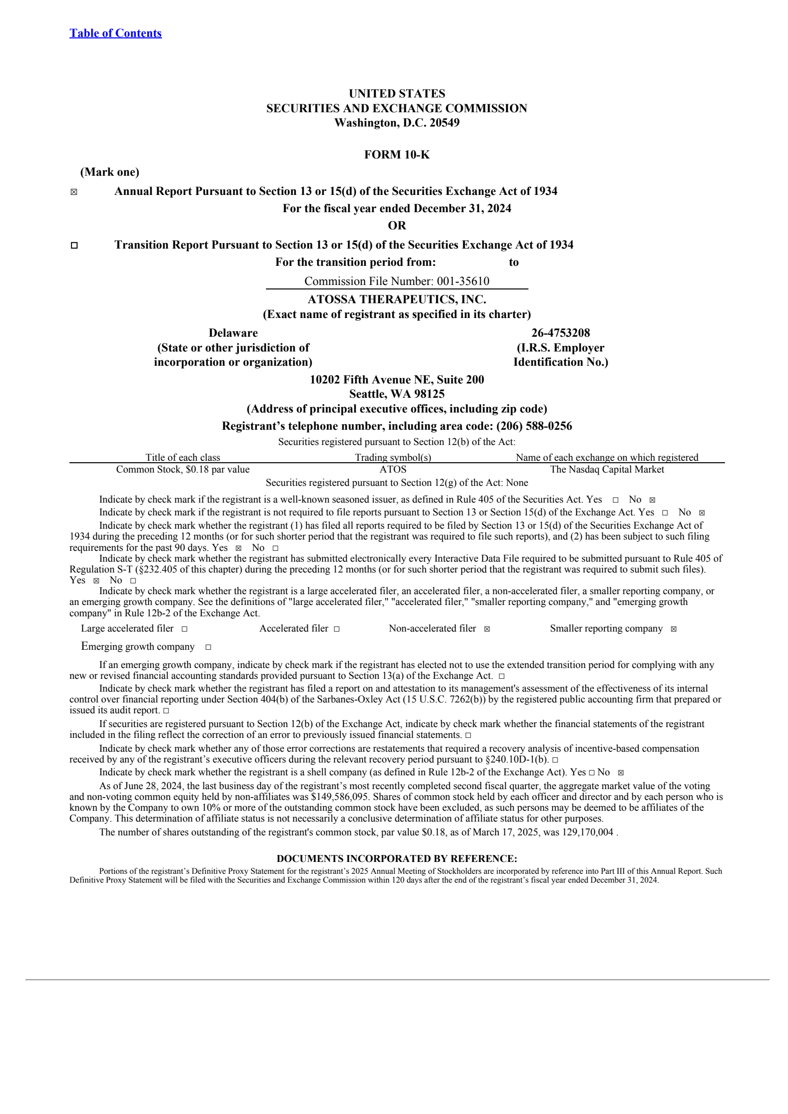 Atossa Therapeutics' Q4 2024 Annual report