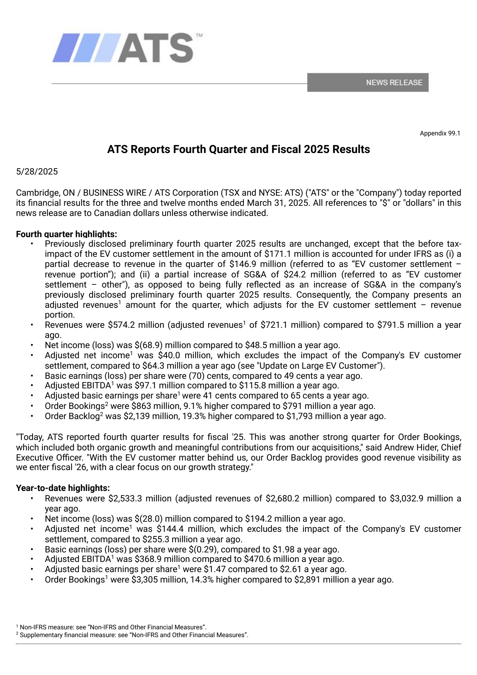 ATS Q4 2025 Earnings Report on 5/28/2025