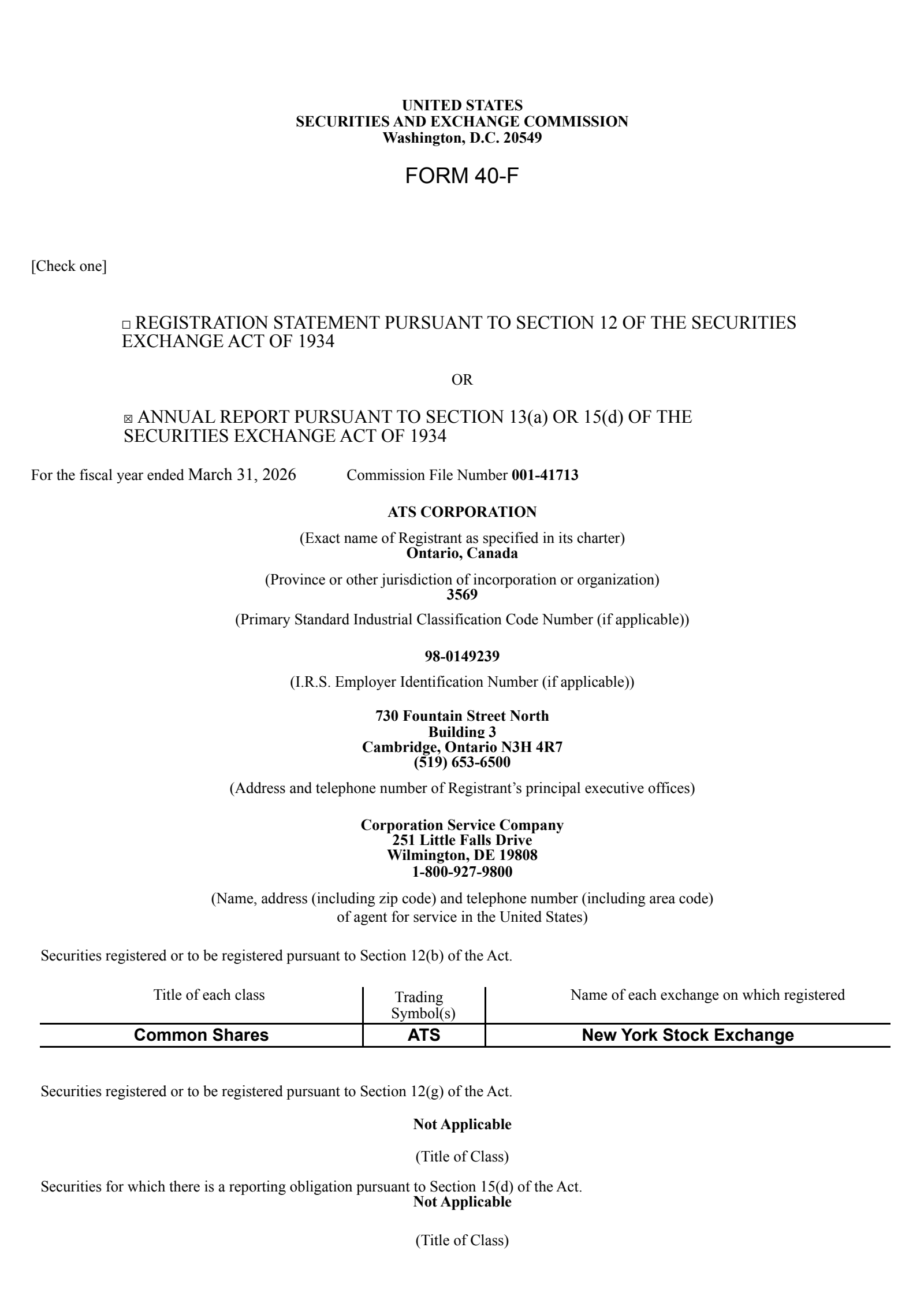 ATS's Q4 2026 Annual report