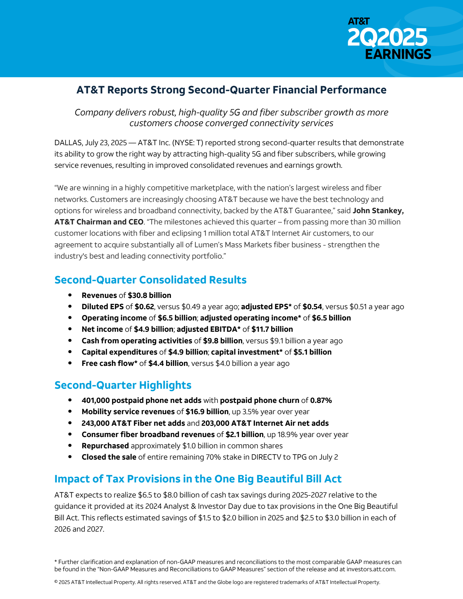 AT&T's Q2 2025 Press Release